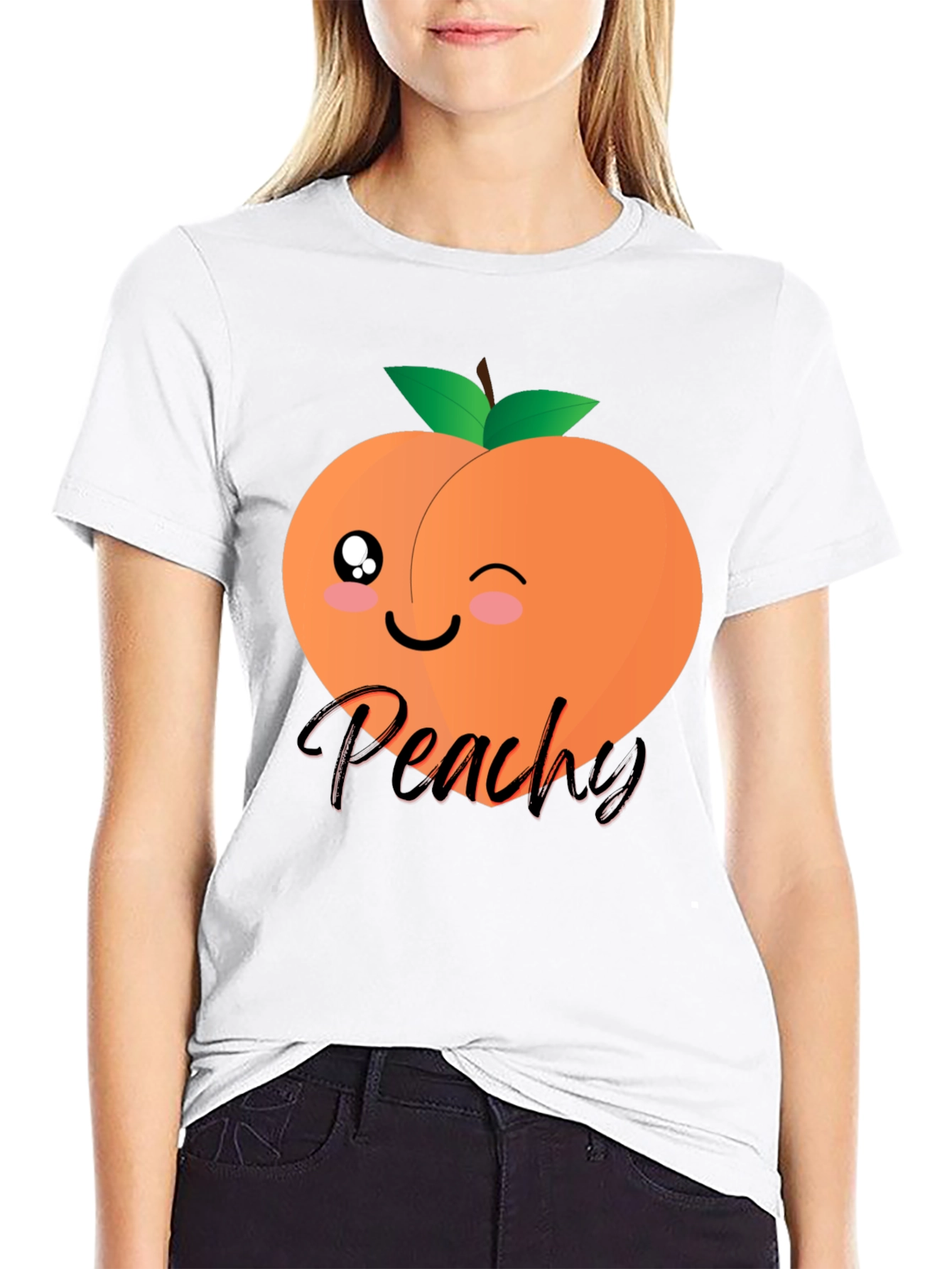 Black Cute Peachy Graphic T-Shirt - Unisex Black Tee view 9