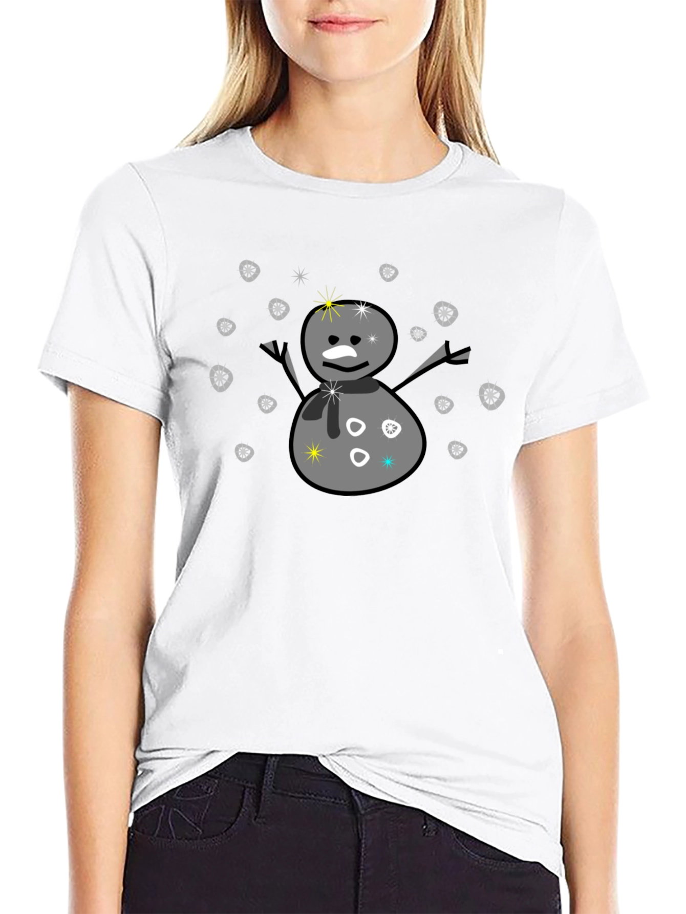 Black Snowman Graphic Tee - Black Cotton Blend T-Shirt view 9