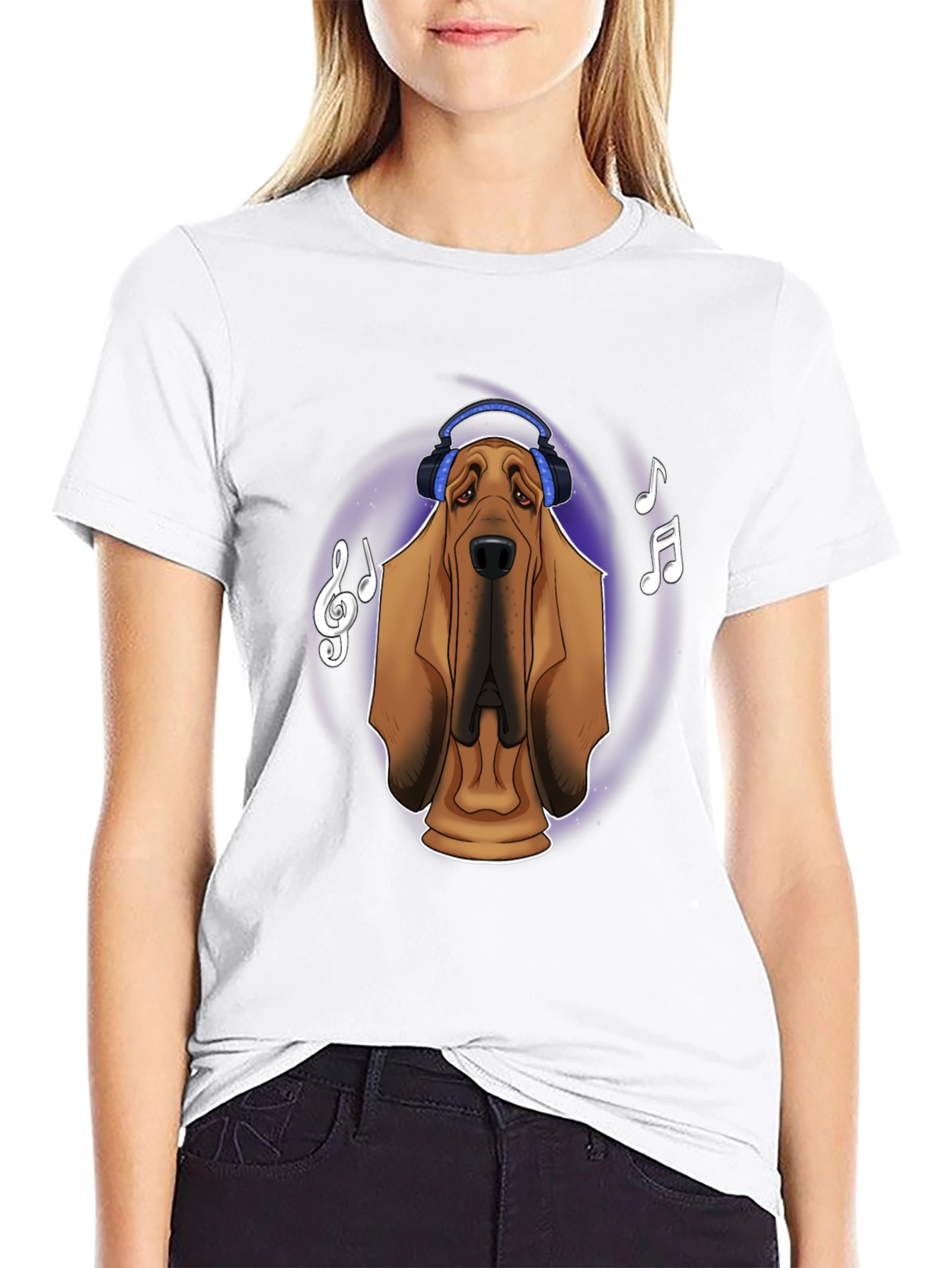 Black Dog with Headphones Graphic T-Shirt view 9