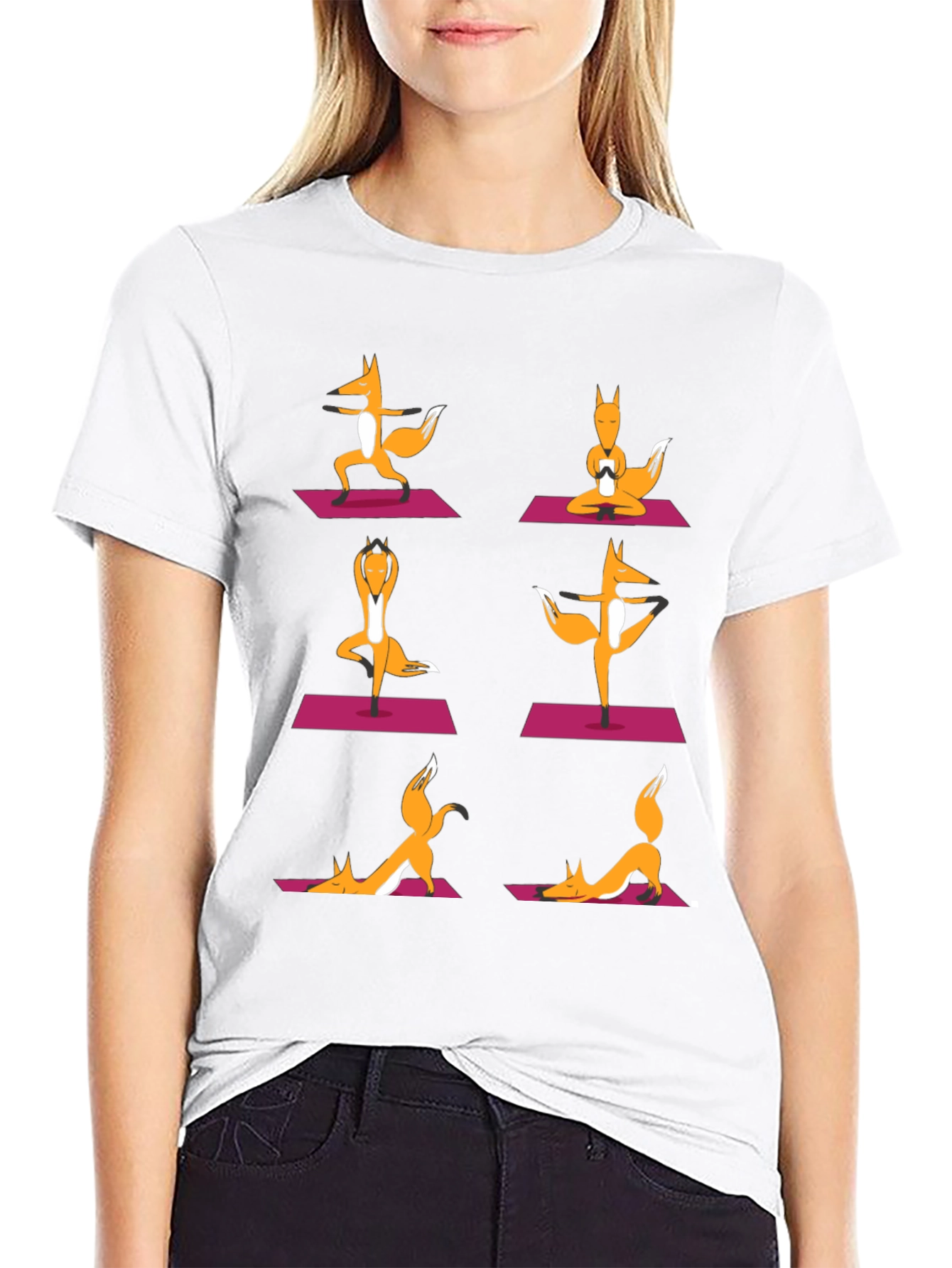 Black Yoga Foxes Graphic T-Shirt - Men's Black Tee view 9