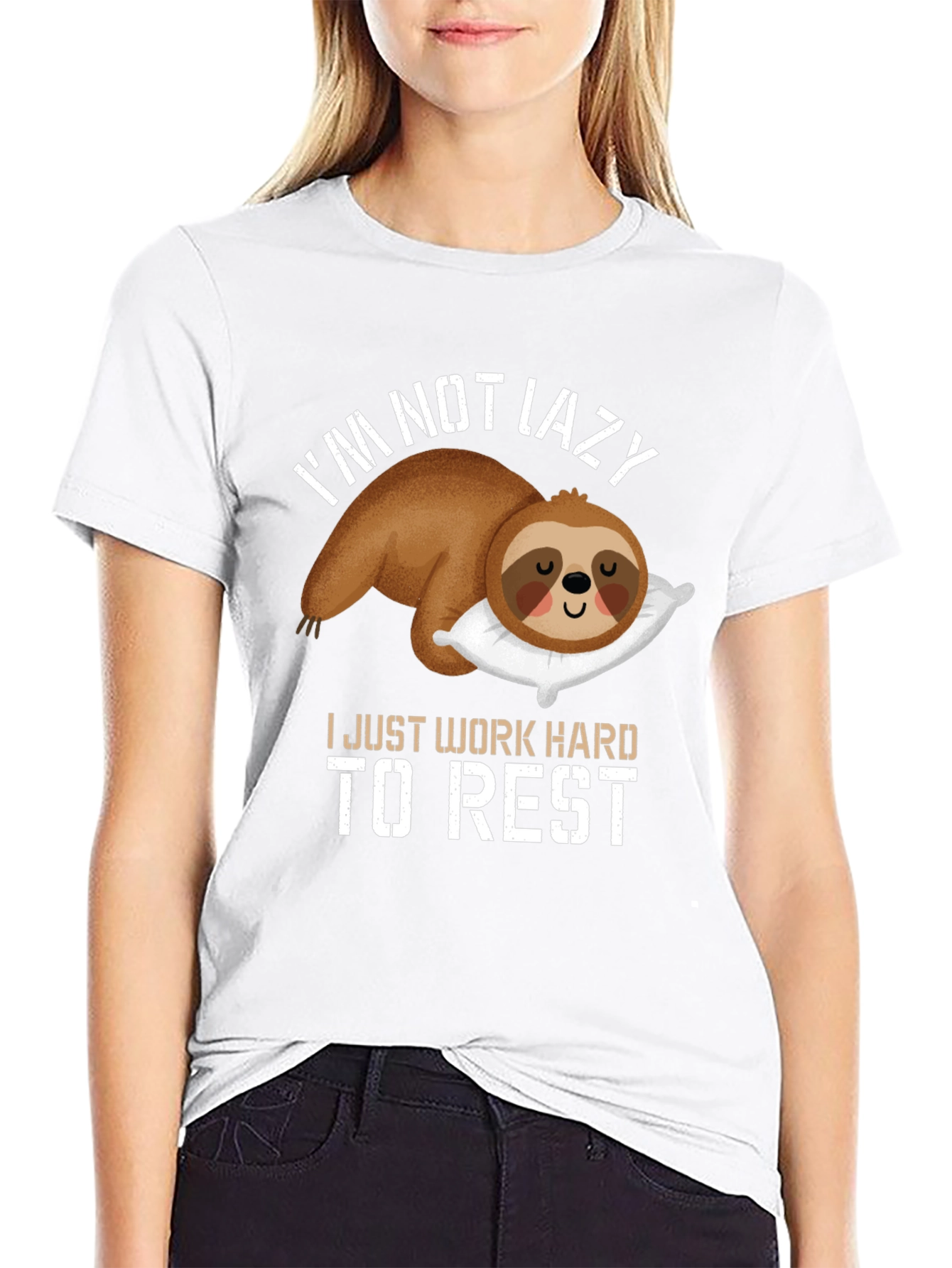 Black Funny Sloth T-Shirt - I Work Hard To Rest view 9