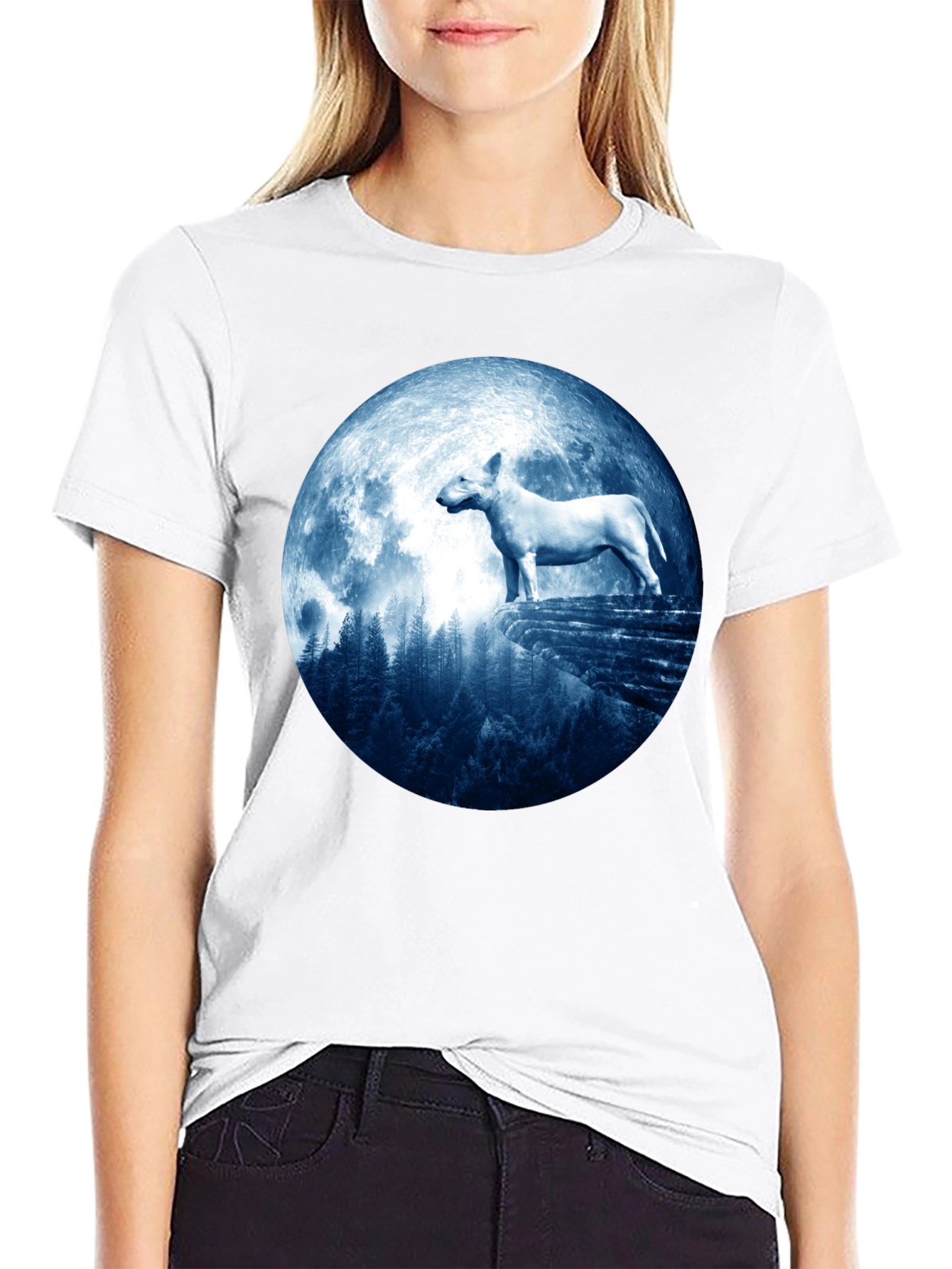 Black Bull Terrier Moon Men's Black T-Shirt view 9