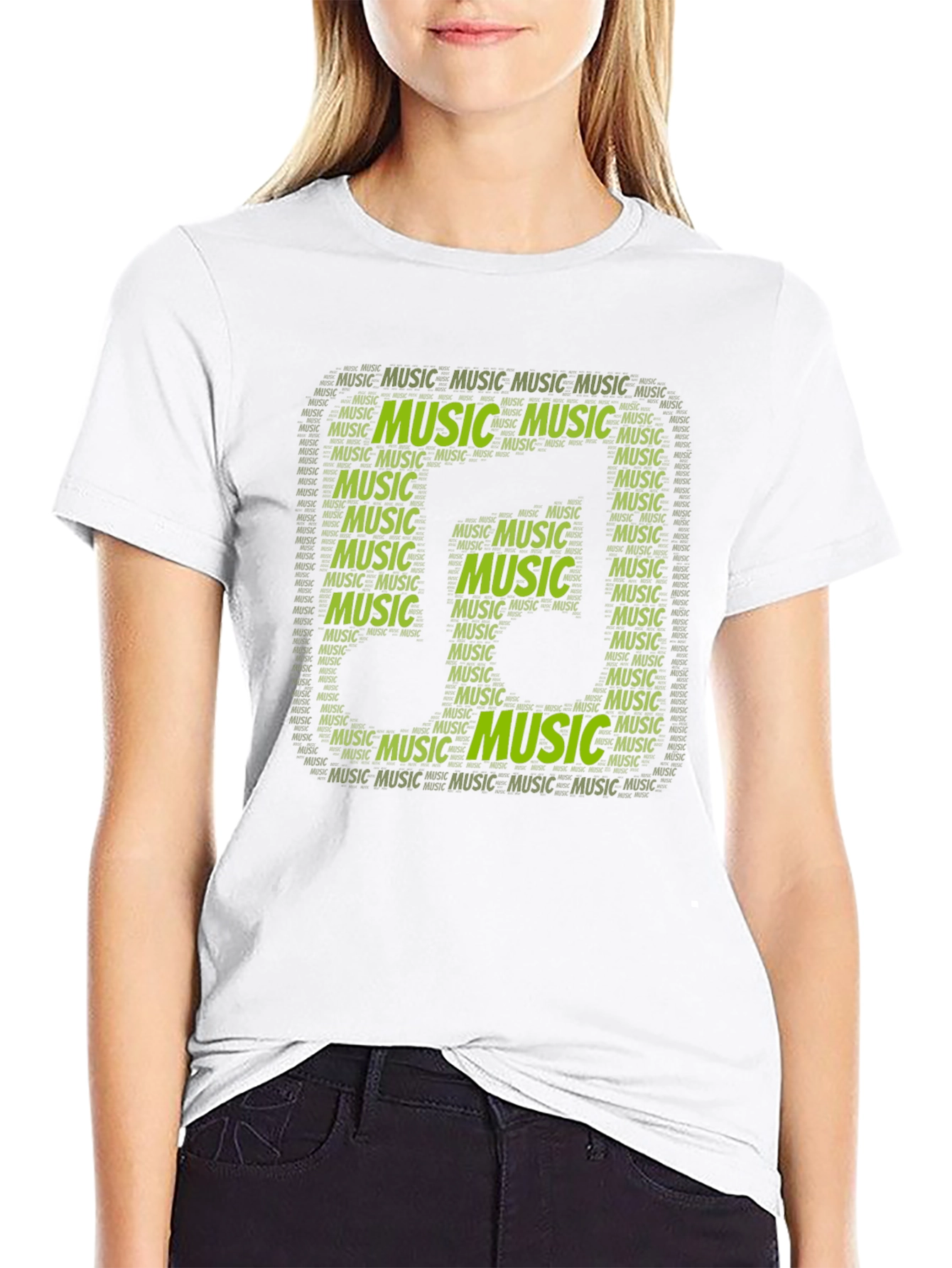 Black Music Note Word Art Graphic Black T-Shirt view 9