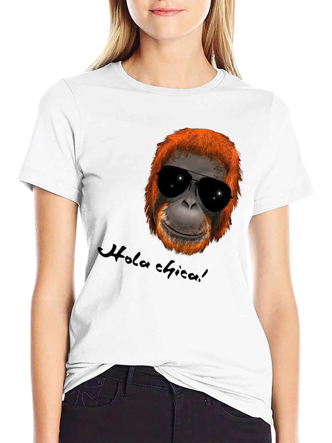 Black Cool Orangutan Sunglasses T-Shirt - Hola Chica! view 9