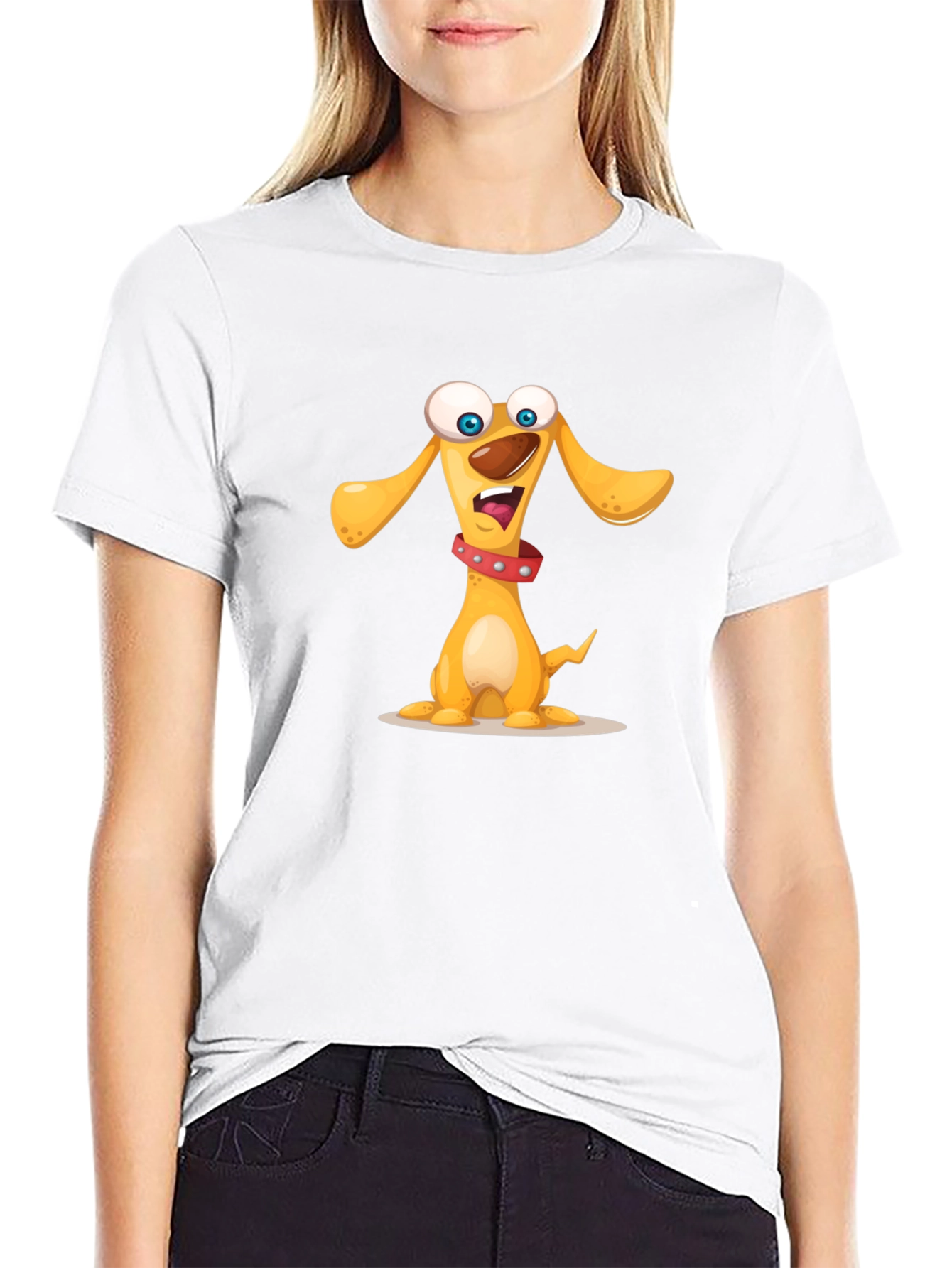 Black Cartoon Dog Graphic Black T-Shirt view 9