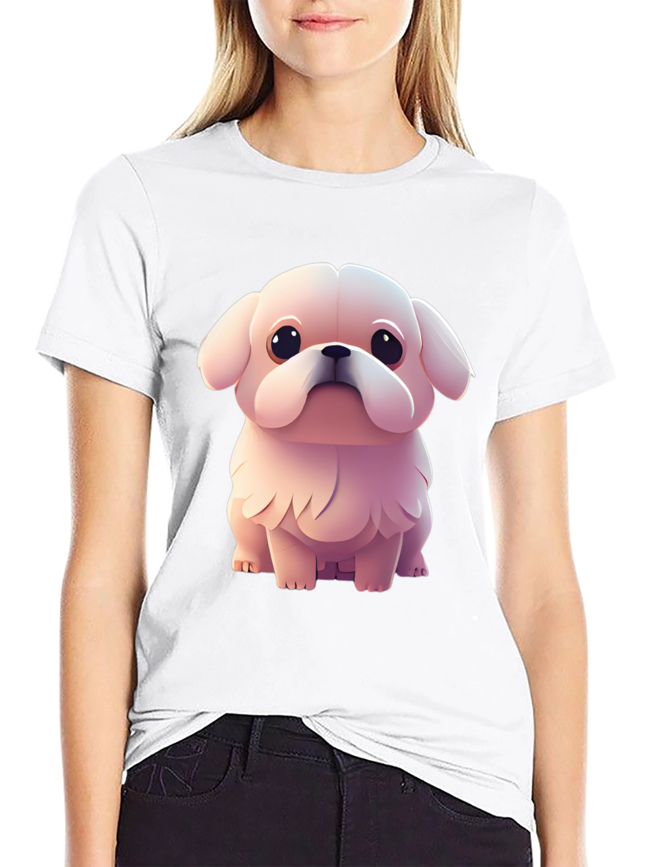 Black Cute Puppy Graphic Tee - Black view 9