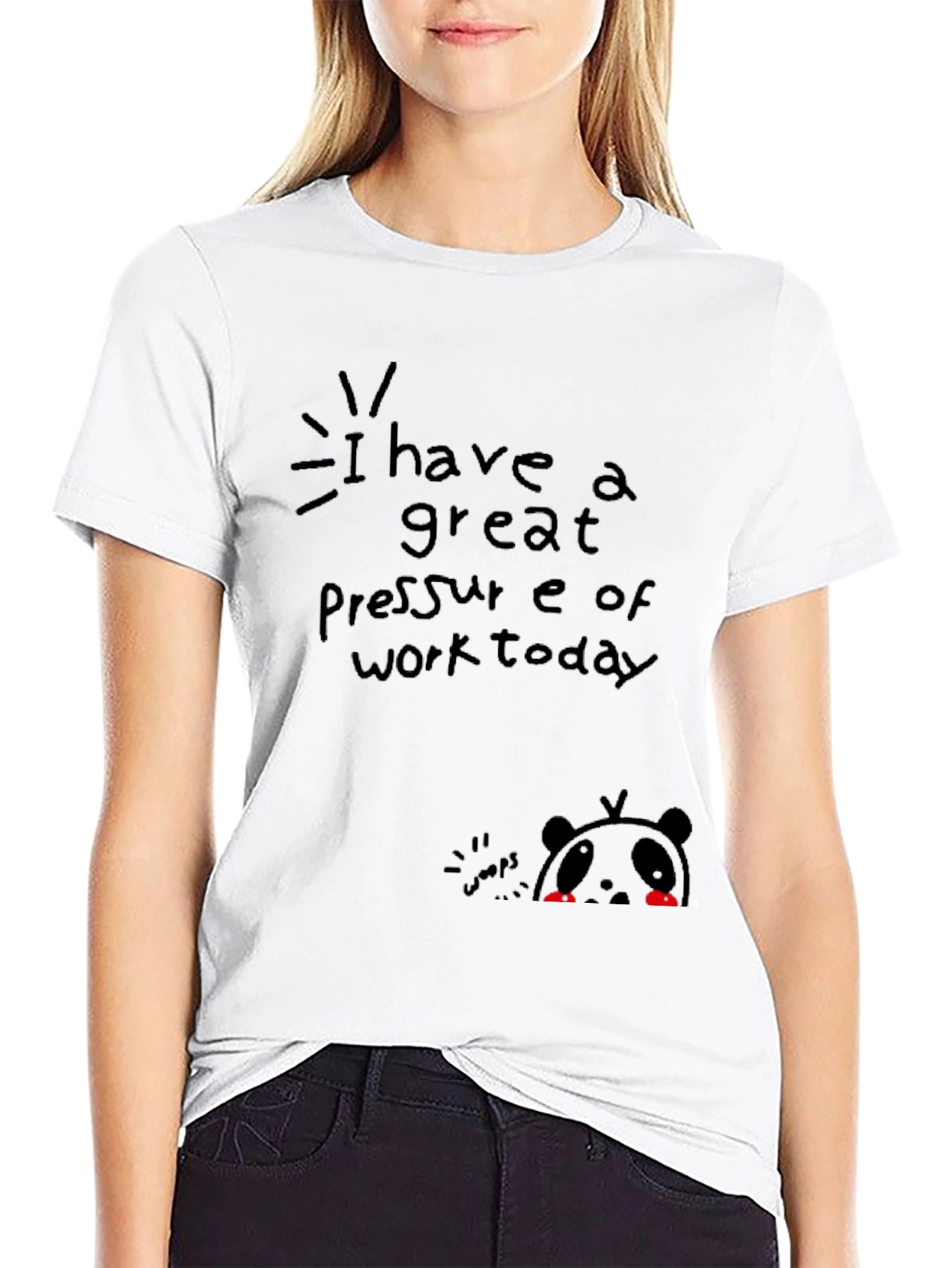 Black Funny Panda Graphic Tee - 'Pressure of Work Today' Black T-Shirt view 9
