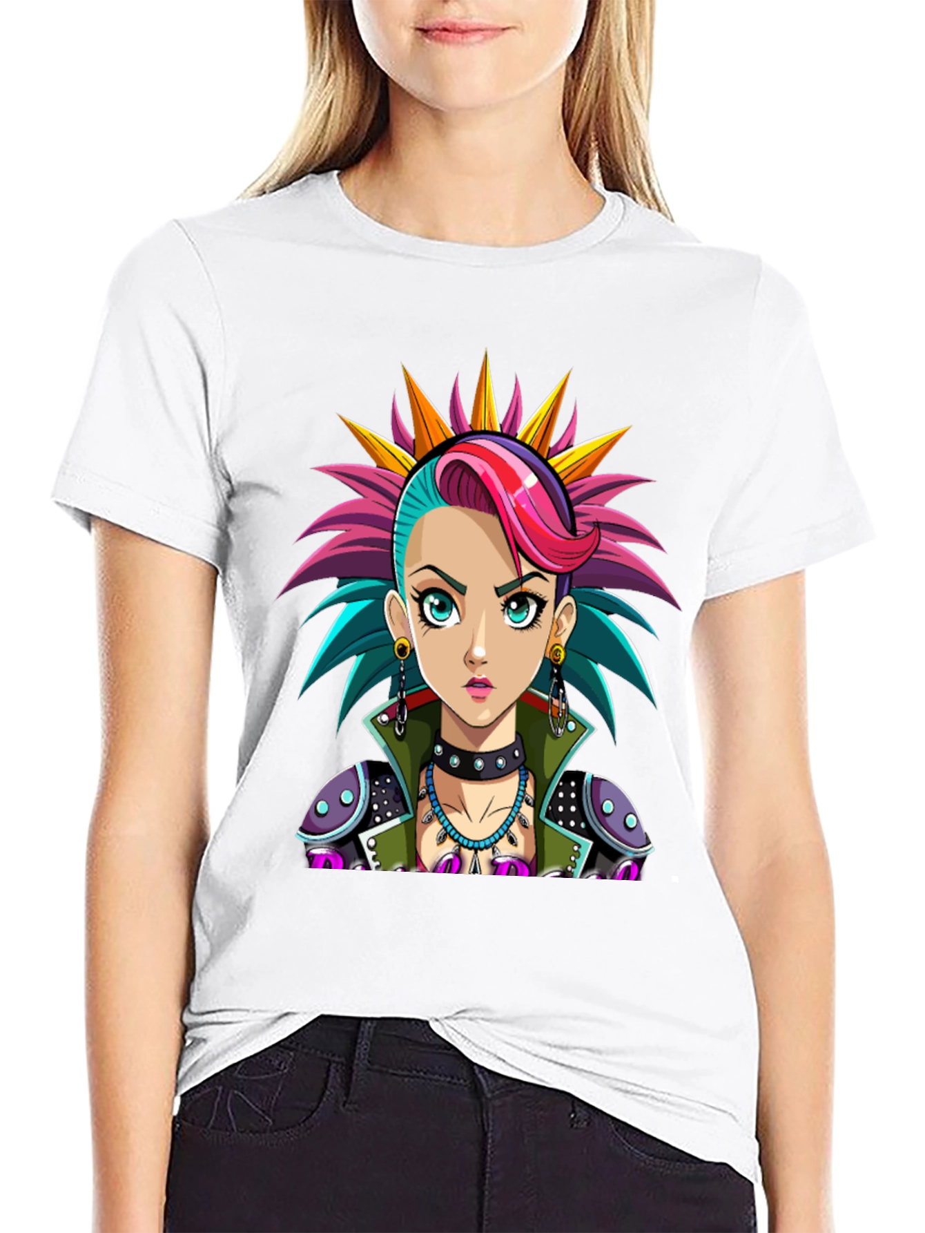 Black Punk Rock Girl T-Shirt - Unique Graphic Tee view 9