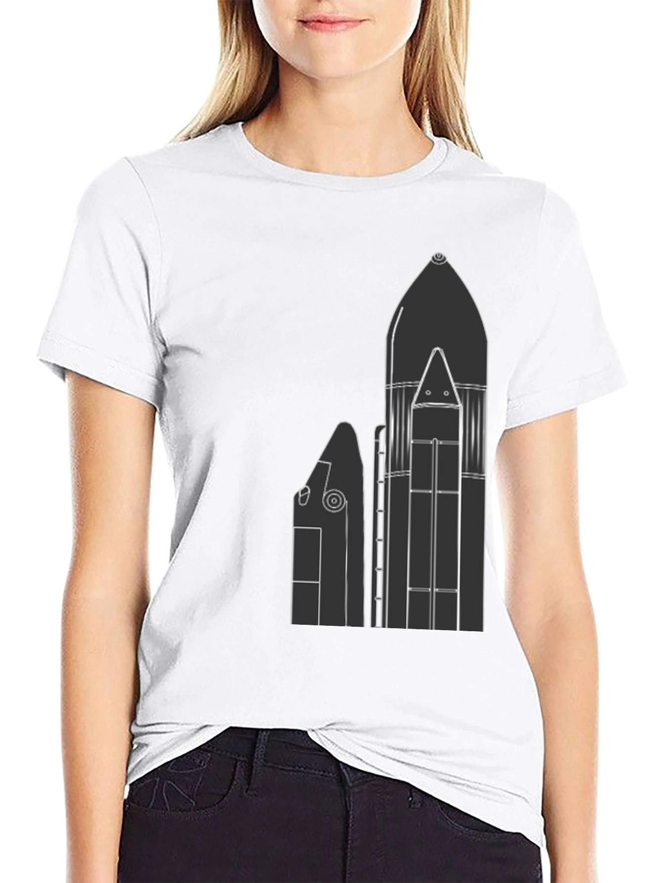 Black Space Shuttle T-Shirt - Black, Graphic Print view 9