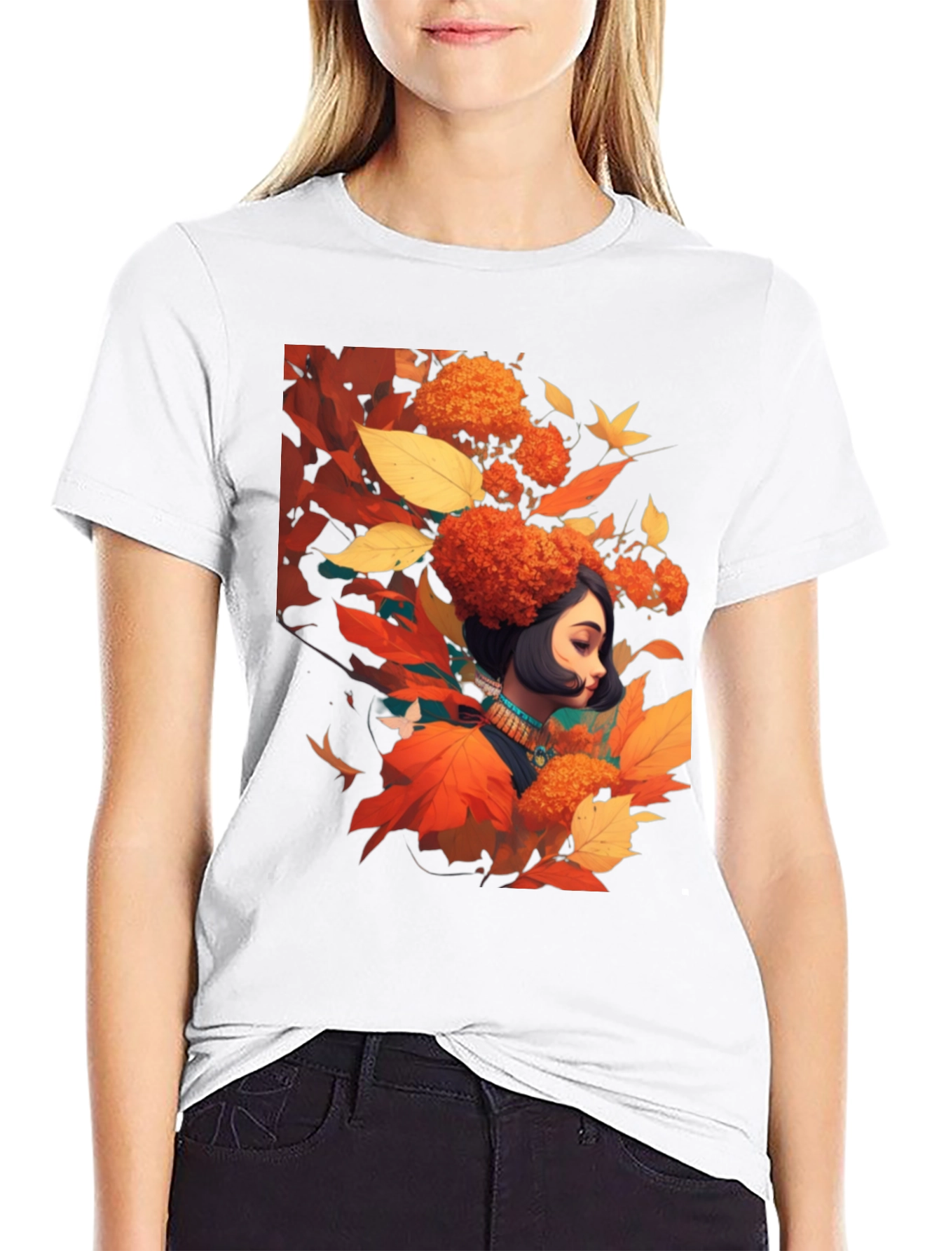 Black Autumnal Woman Graphic Black Tee view 9