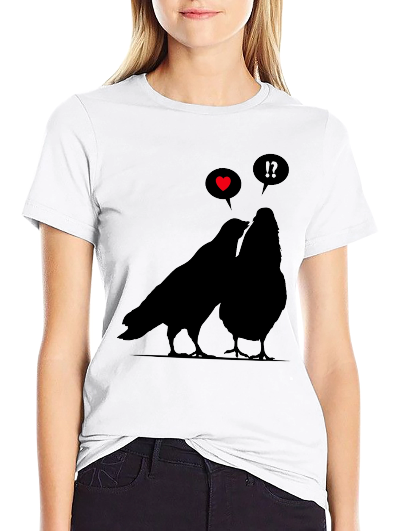 Black Romantic Birds Graphic Tee - Soft Black Cotton view 9