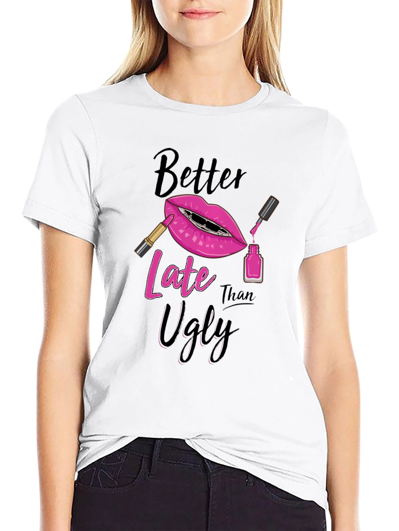 Black Better Late Than Ugly Graphic Tee view 9