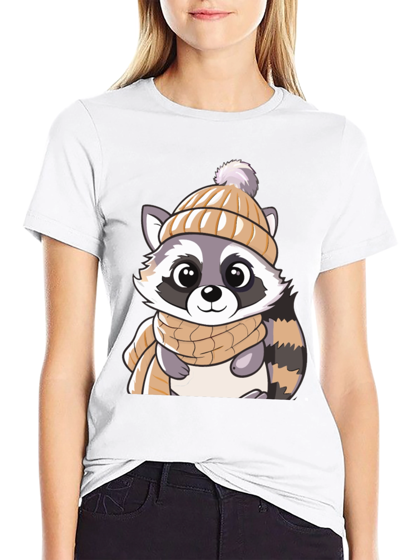 Black Cute Raccoon Graphic Tee view 9