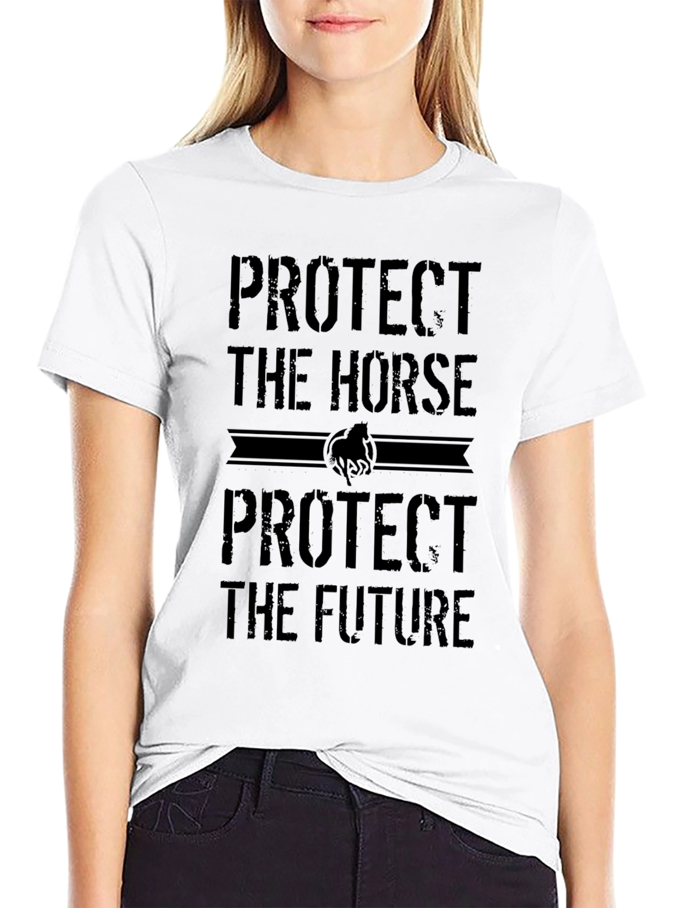 Black Protect the Horse T-Shirt: Unisex Black Tee view 9