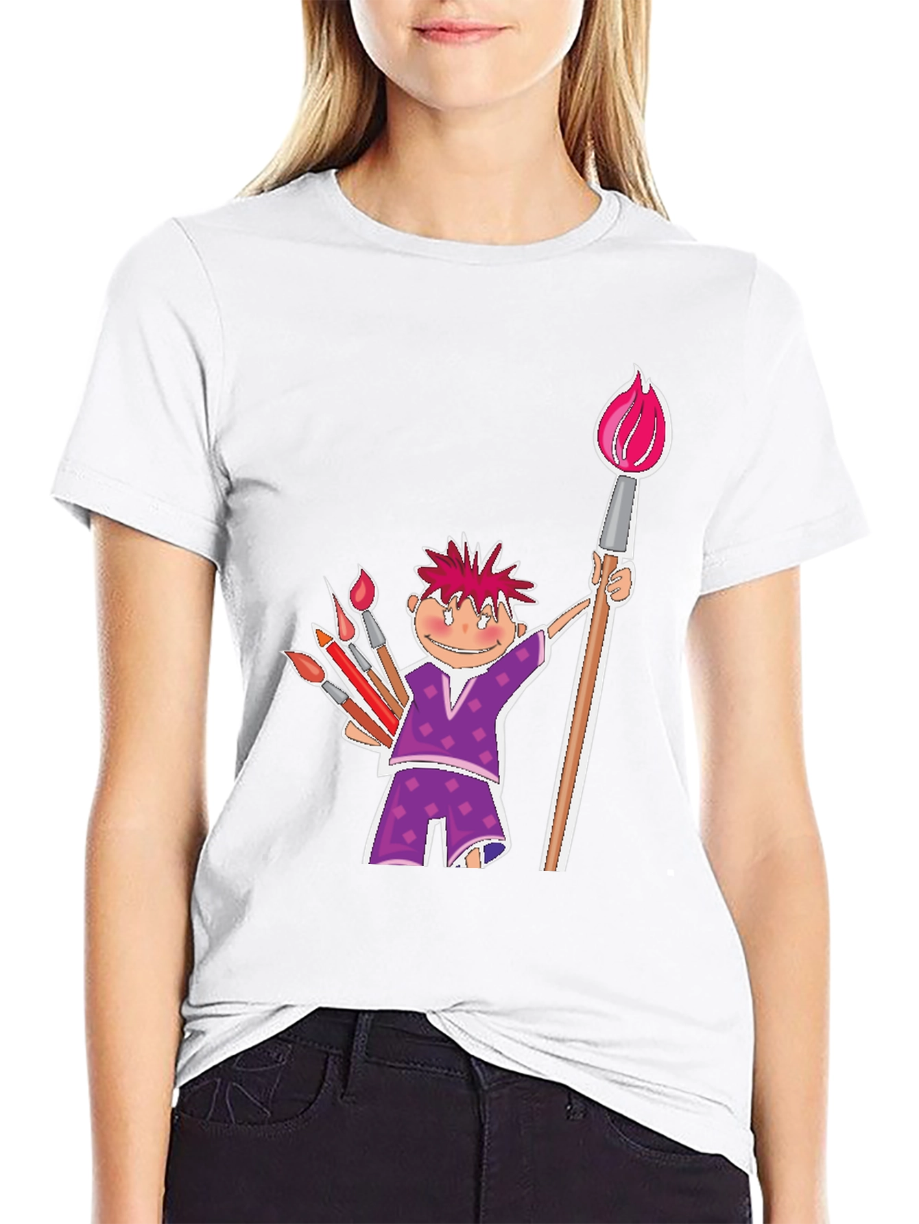 Black Cartoon Artist Black Cotton T-Shirt view 9