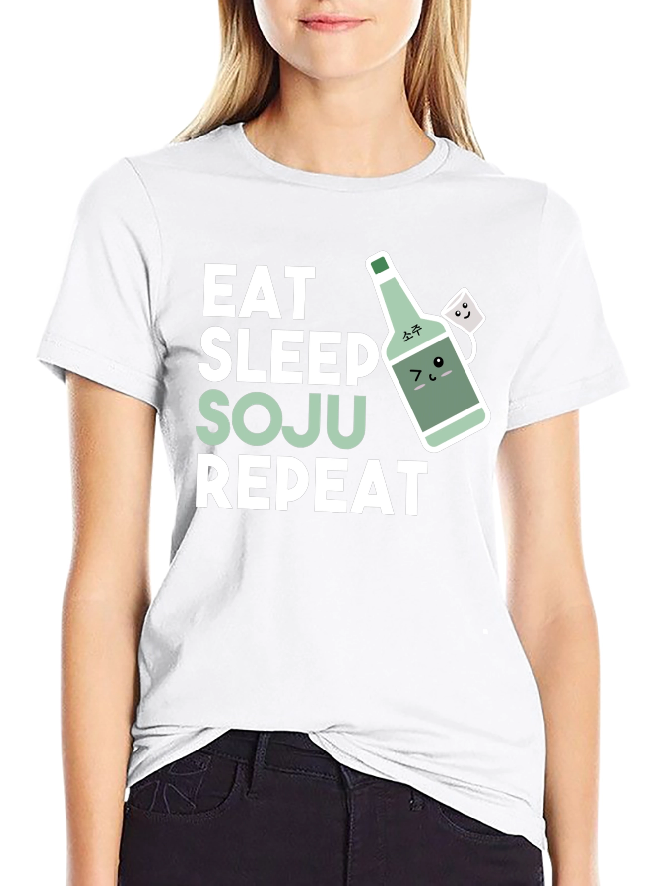 Black Eat Sleep Soju Repeat T-Shirt - Funny Korean Drinking Tee view 9
