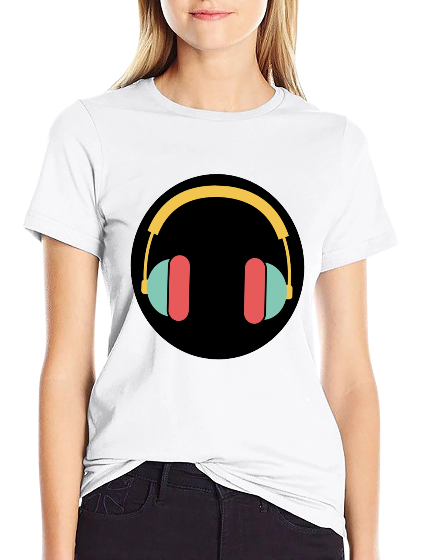 Black Stylish Graphic Tee - Headphones Design view 9