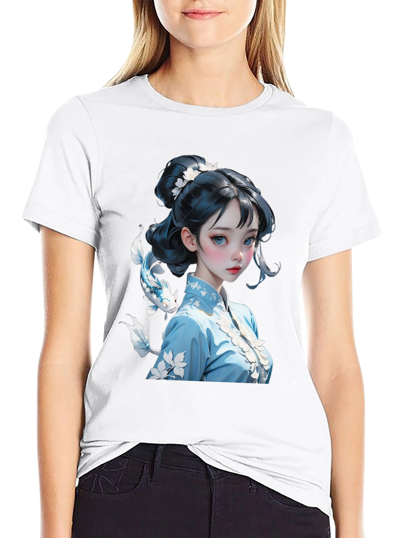 Black Anime Girl Graphic Tee - Stylish Black Cotton Blend Shirt view 9