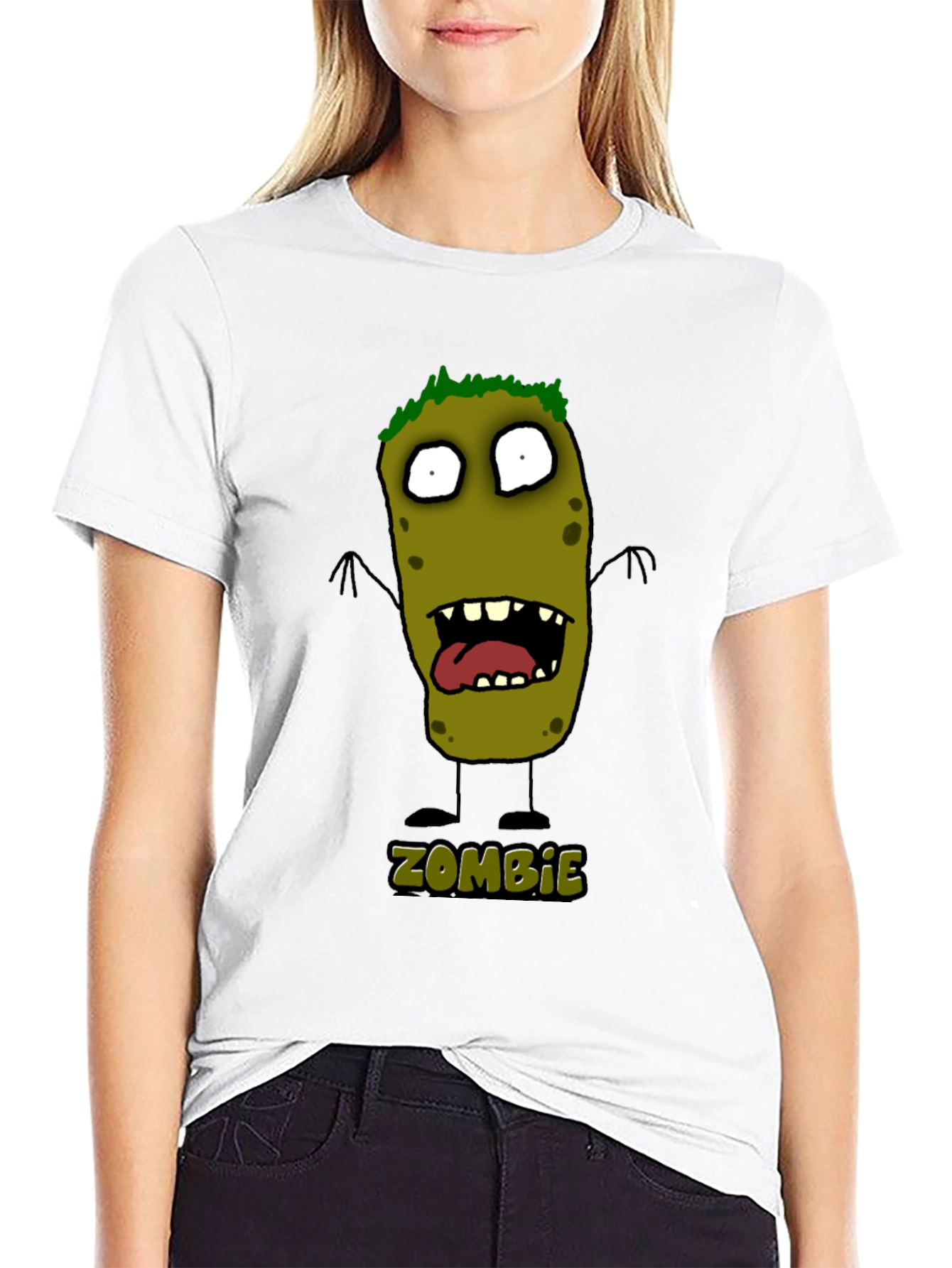 Black Zombie Cartoon Graphic Black T-Shirt view 9