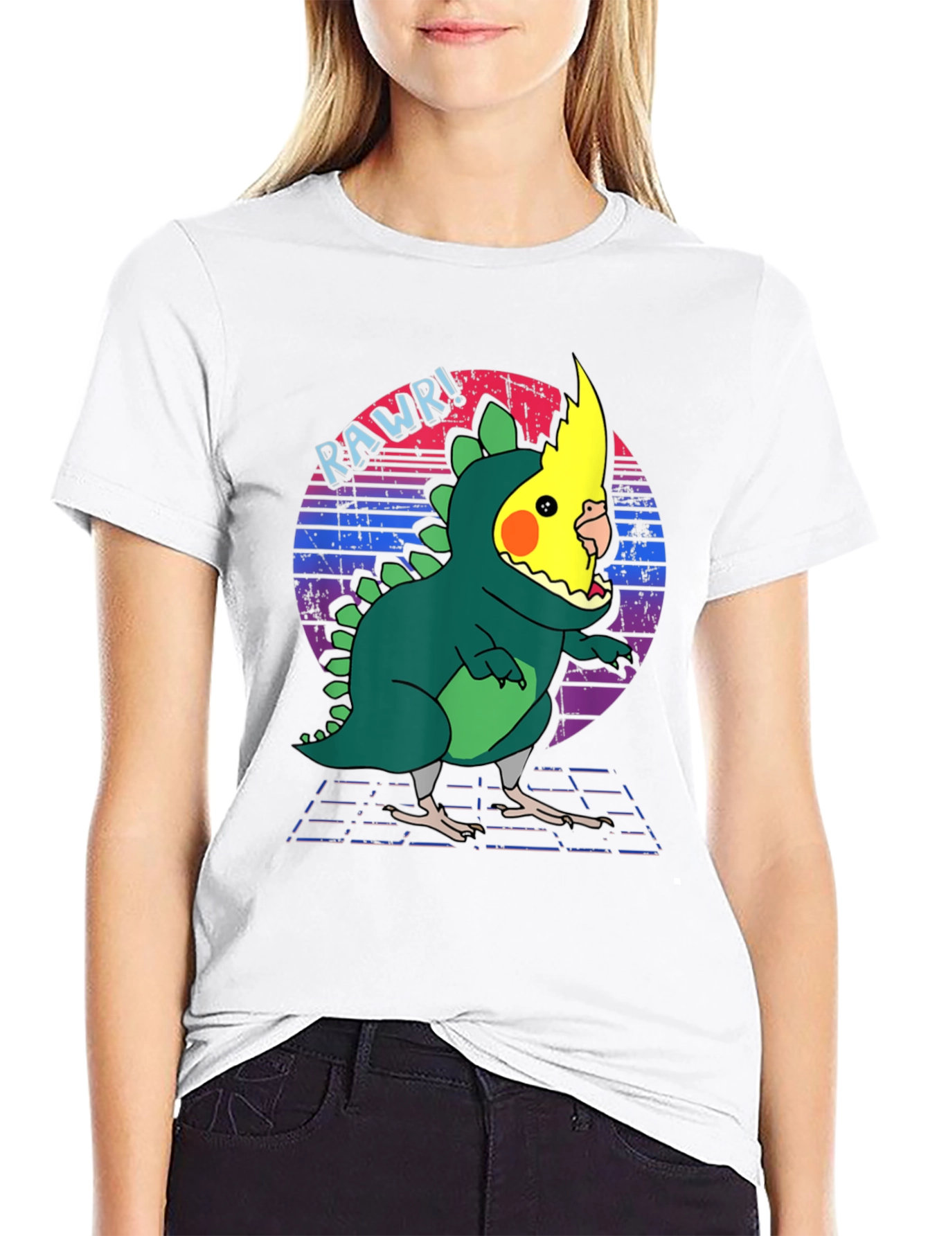 Black Funny Cockatiel Dinosaur T-Shirt view 9