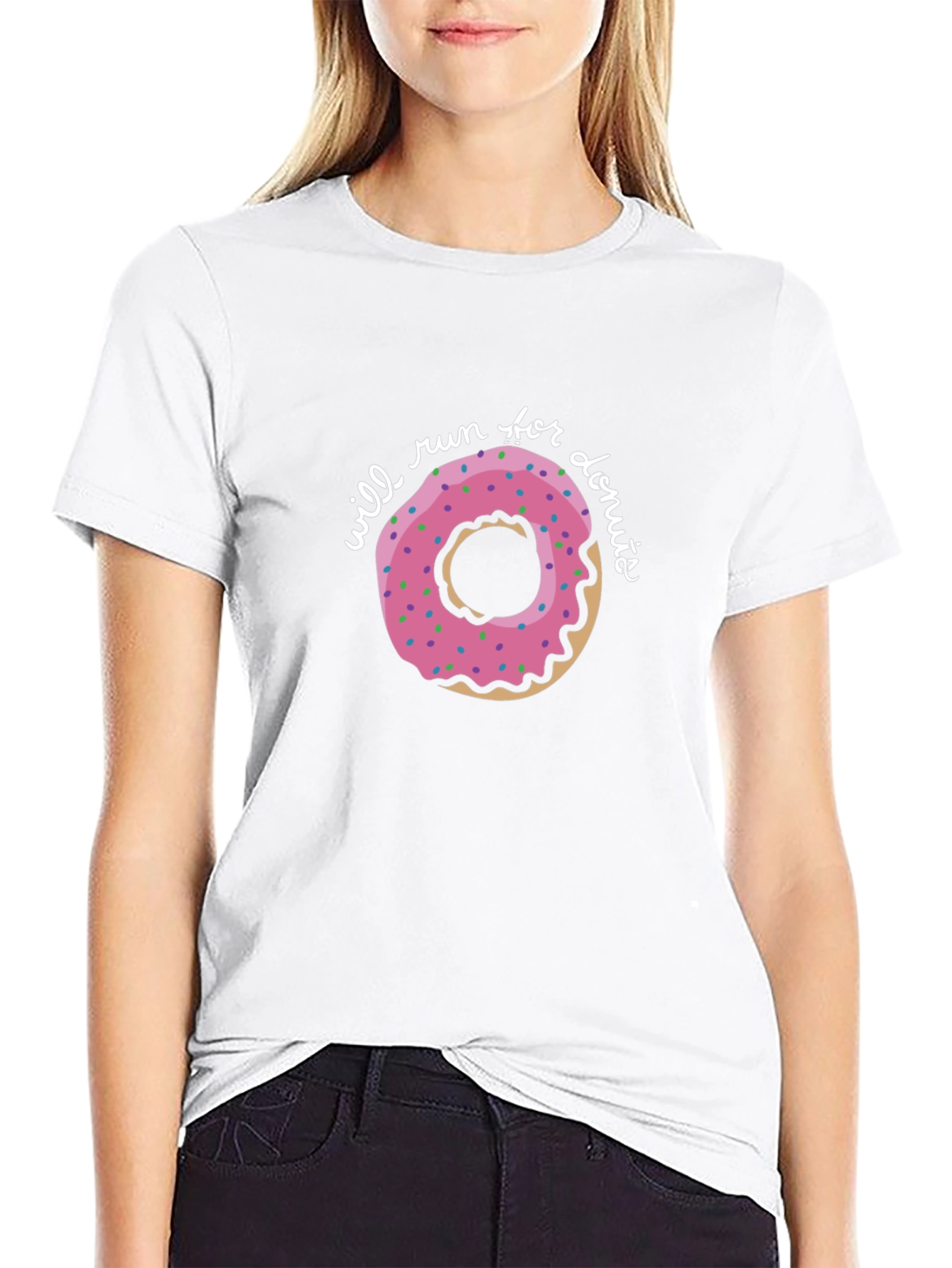 Black Will Run For Donuts T-Shirt - Casual Cotton Tee view 9