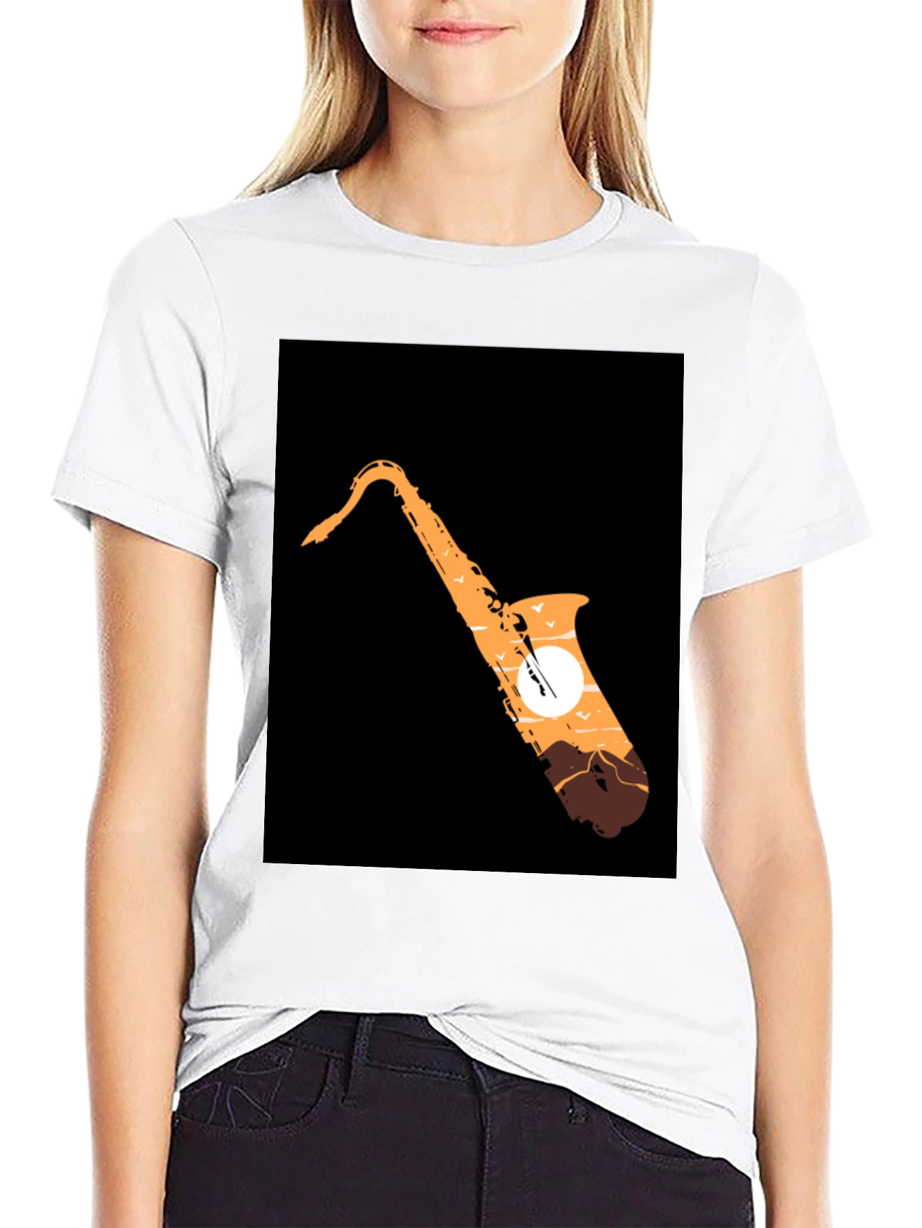 Black Saxophone Sunset Graphic Tee - Cool Musician T-Shirt view 9