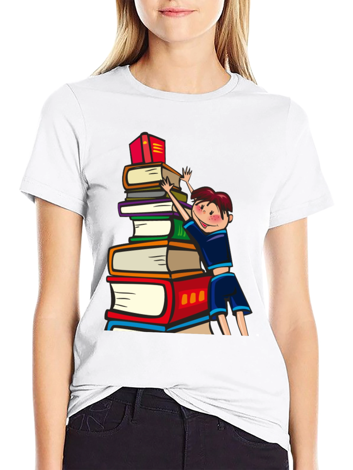 Black Book Lover T-Shirt: Boy Climbing Books view 9