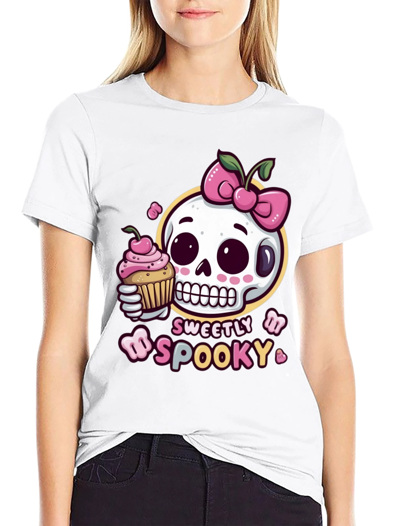 Black Sweetly Spooky Skull T-Shirt view 9