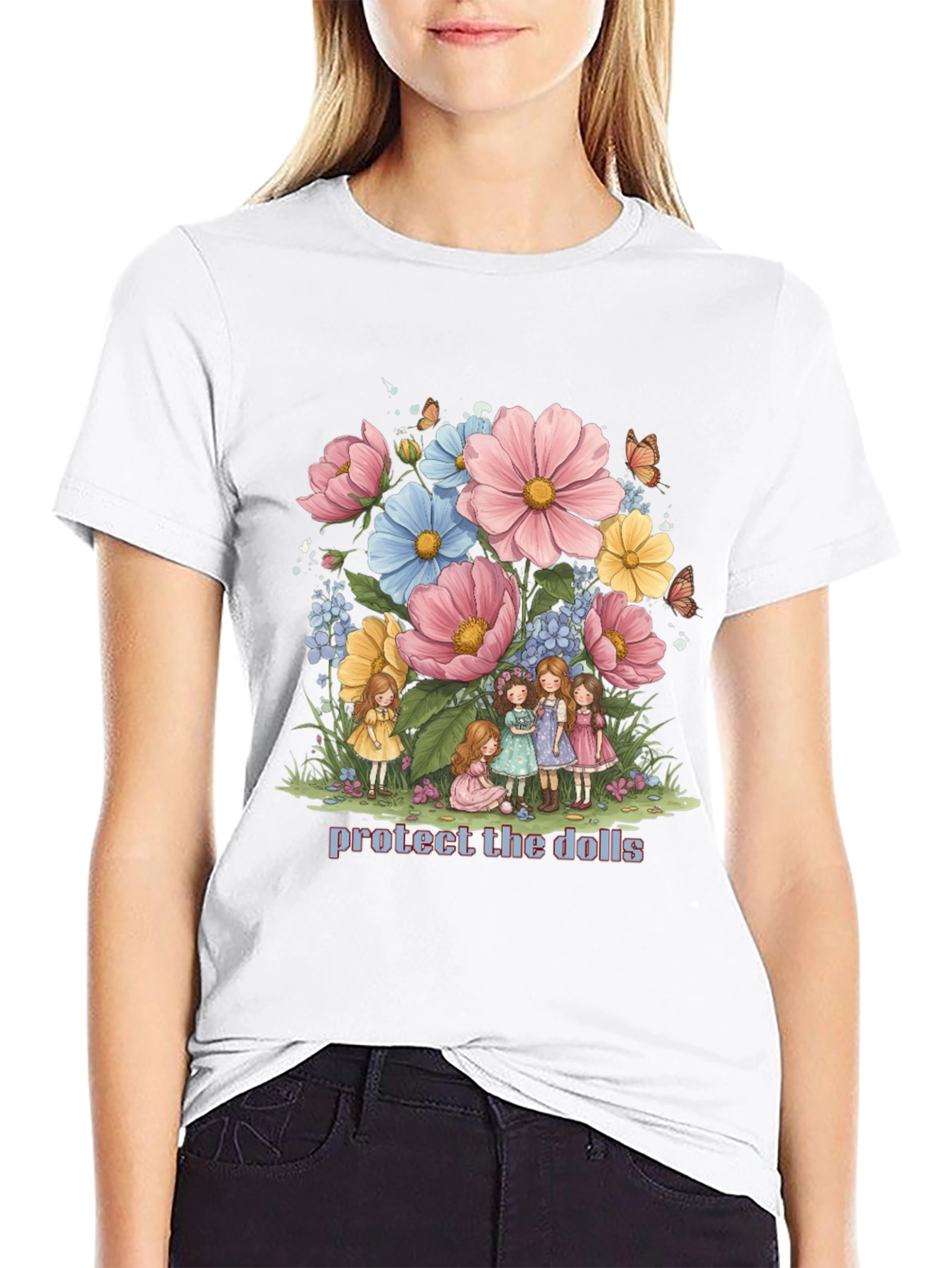 Black Protect the Dolls Graphic Tee - Black Cotton Blend view 9