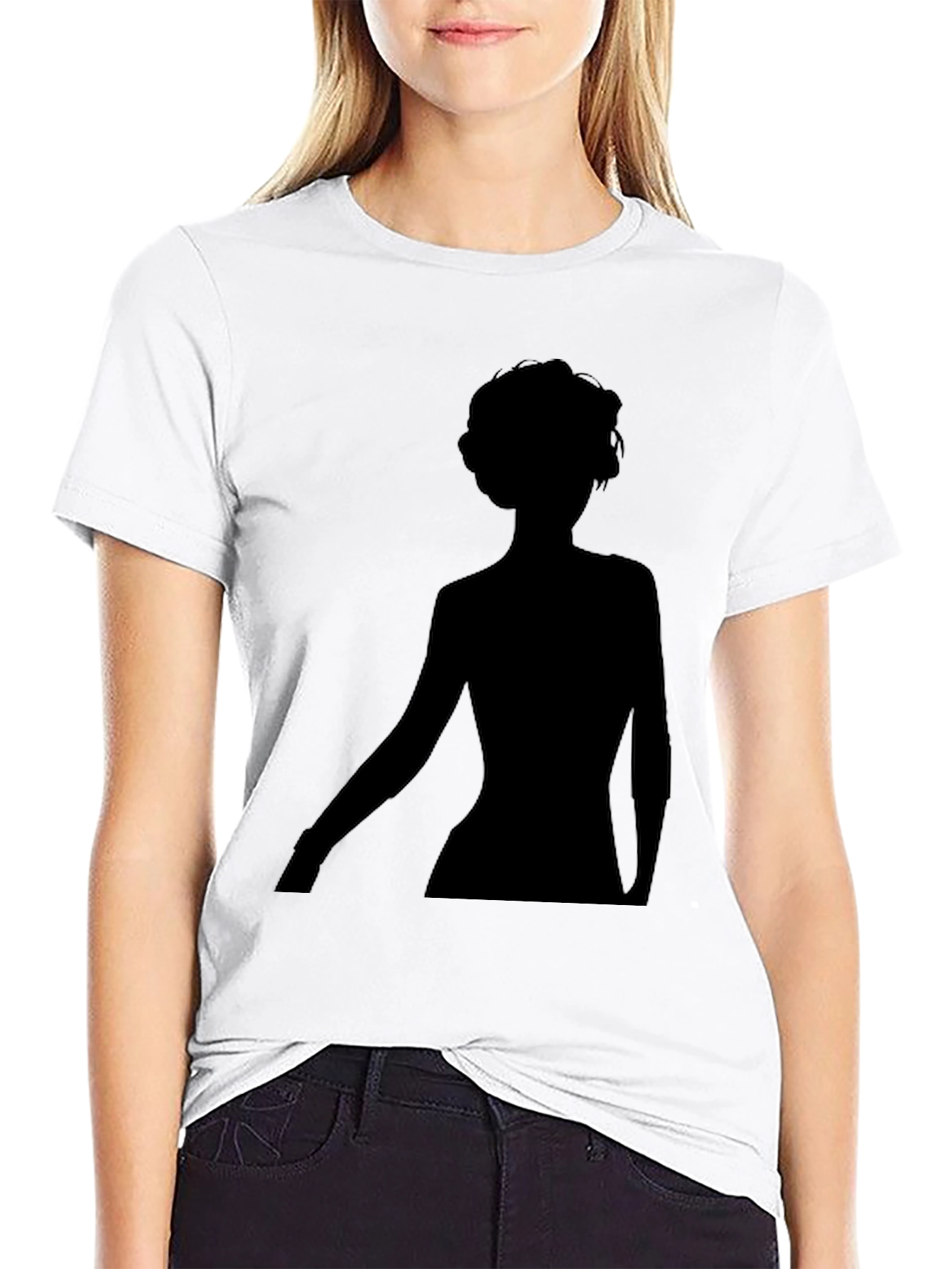 Black Silhouette Woman Black T-Shirt - Modern Casual Tee view 9