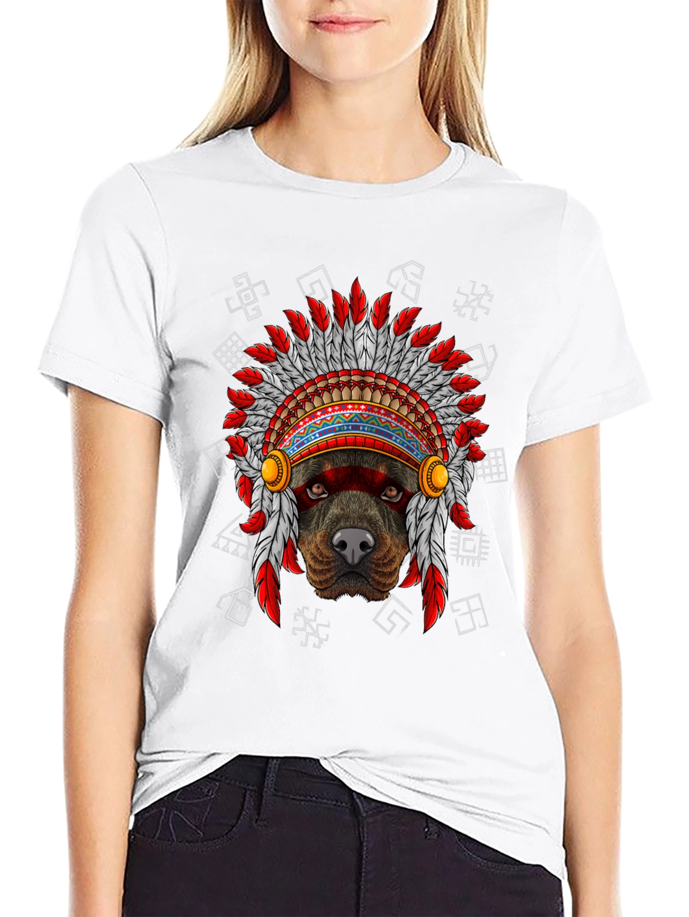 Black Dog in Headdress Graphic Tee - Novelty Dog Lover Shirt view 9