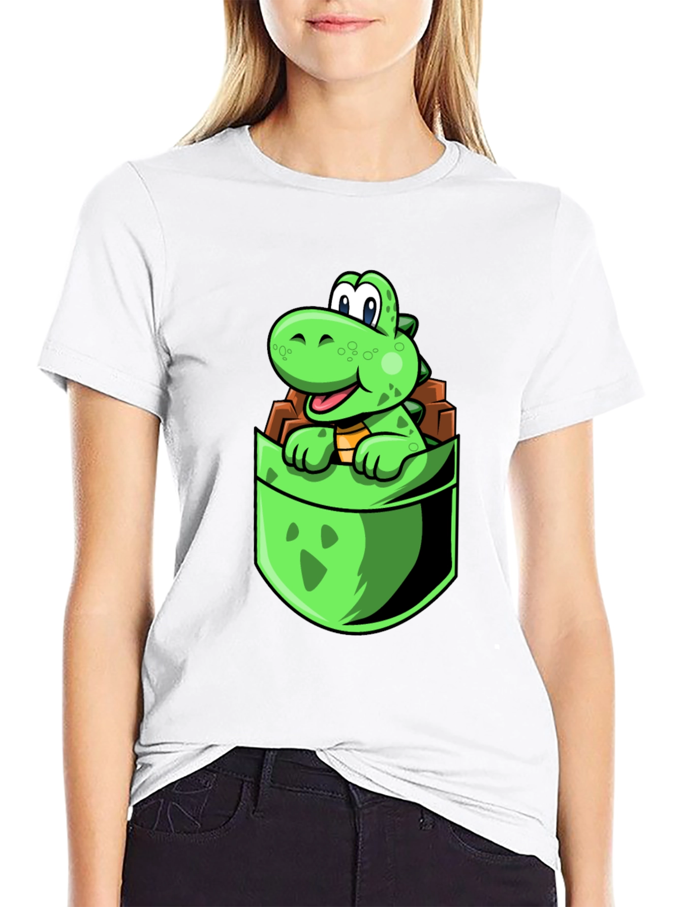 Black Dino Pocket Tee - Cute Cartoon Dinosaur Black T-Shirt view 9