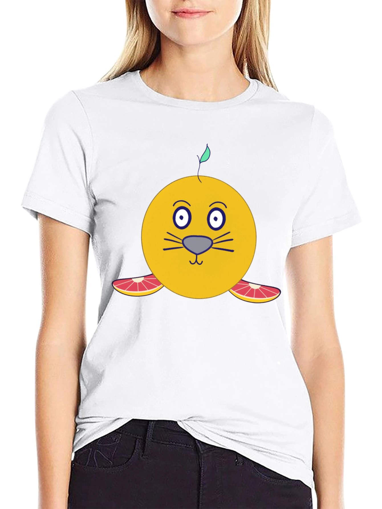 Black Citrus Seal Graphic T-Shirt - Unique Cartoon Design view 9