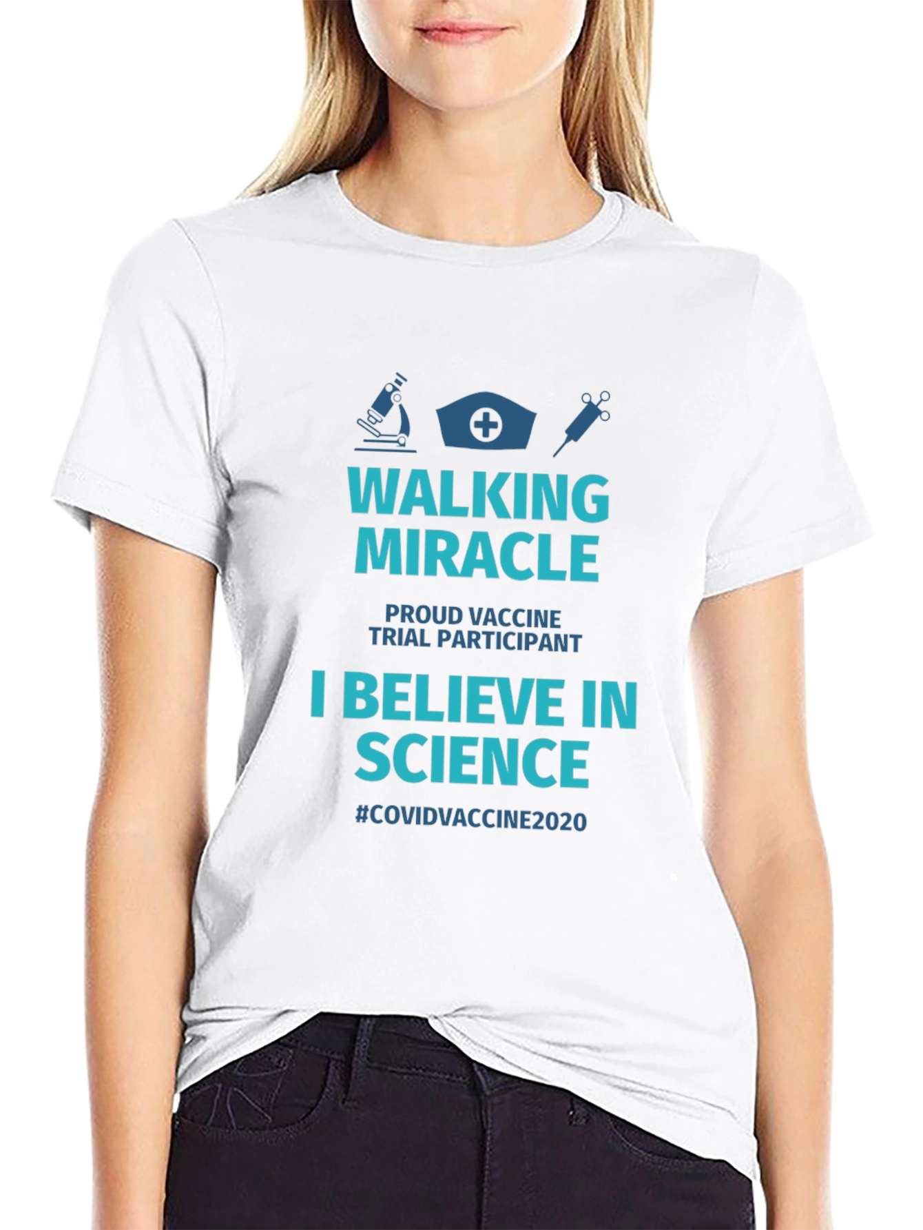 Black Walking Miracle Vaccine Trial T-Shirt view 9