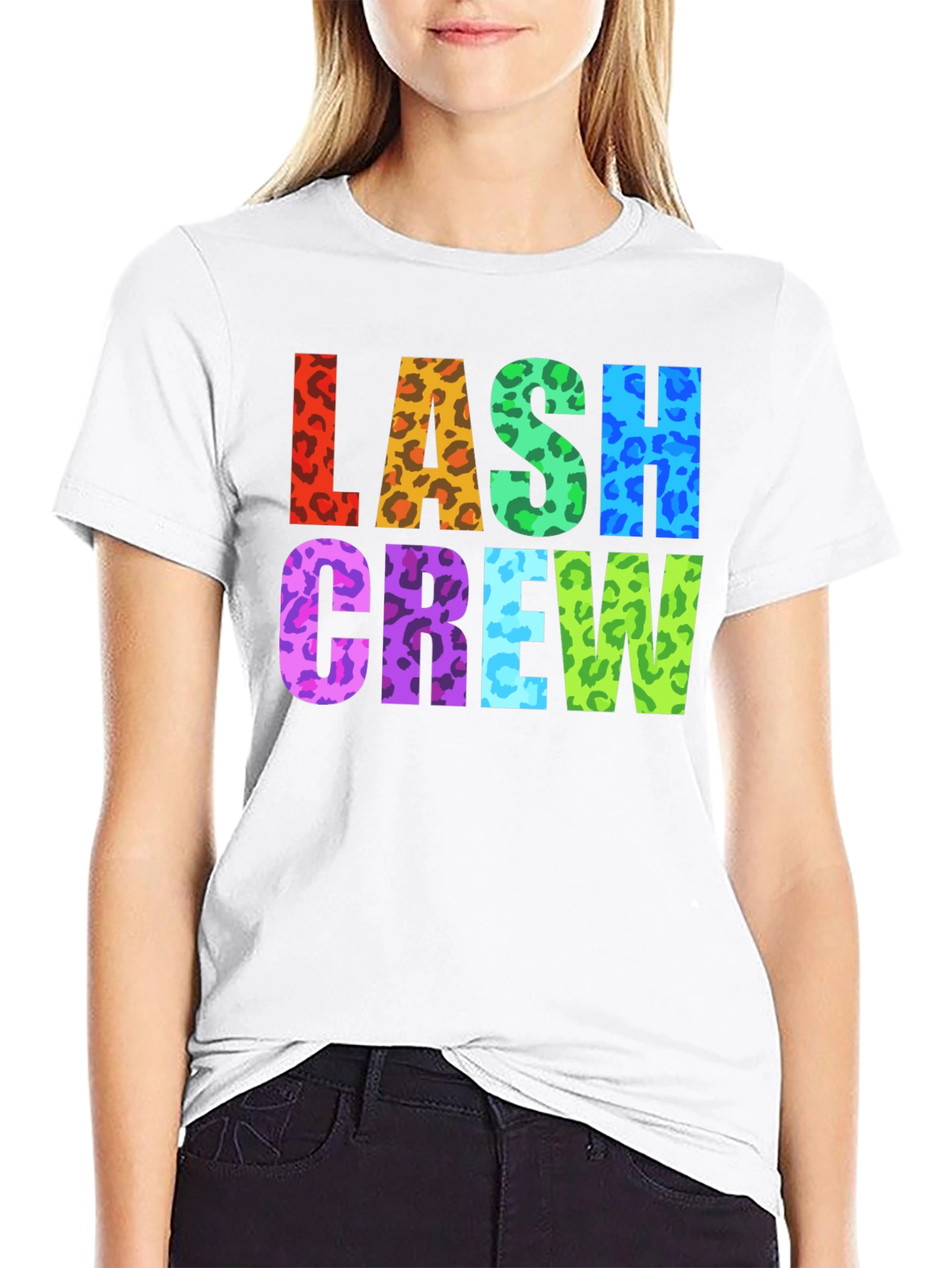 Black Lash Crew Colorful Leopard Print Graphic T-Shirt view 9
