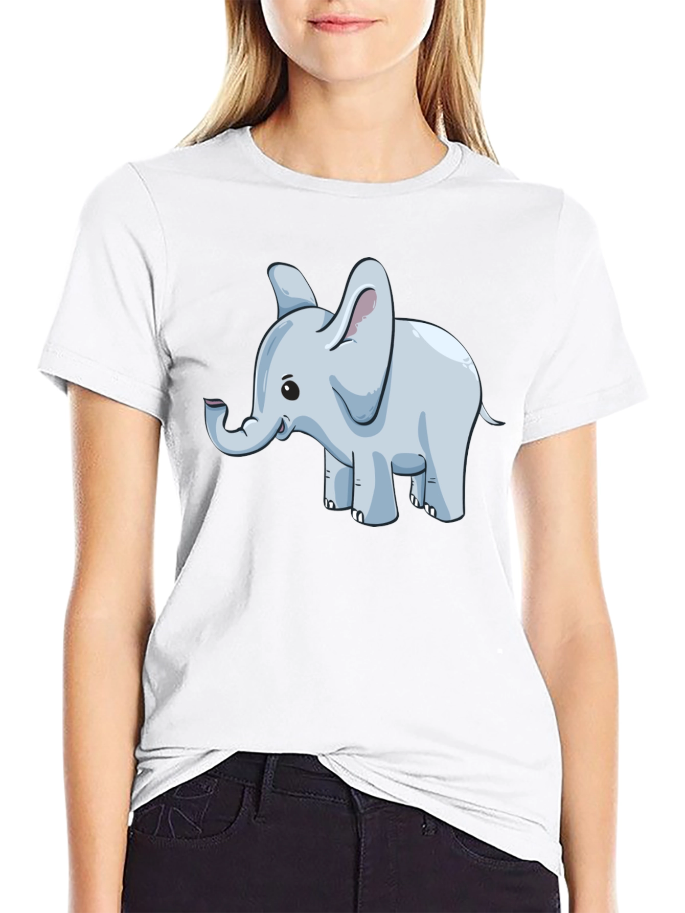 Black Cute Elephant Graphic Tee - Black Cotton Blend view 9