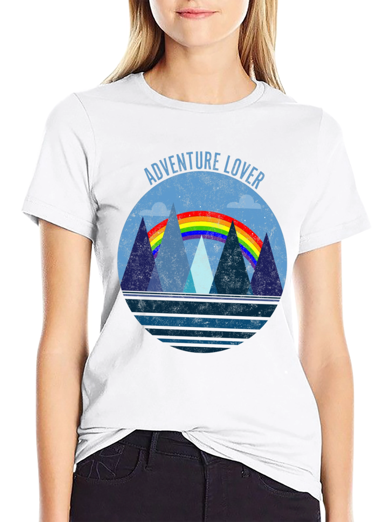 Black Adventure Lover Graphic Tee | Mountain Rainbow Design view 9