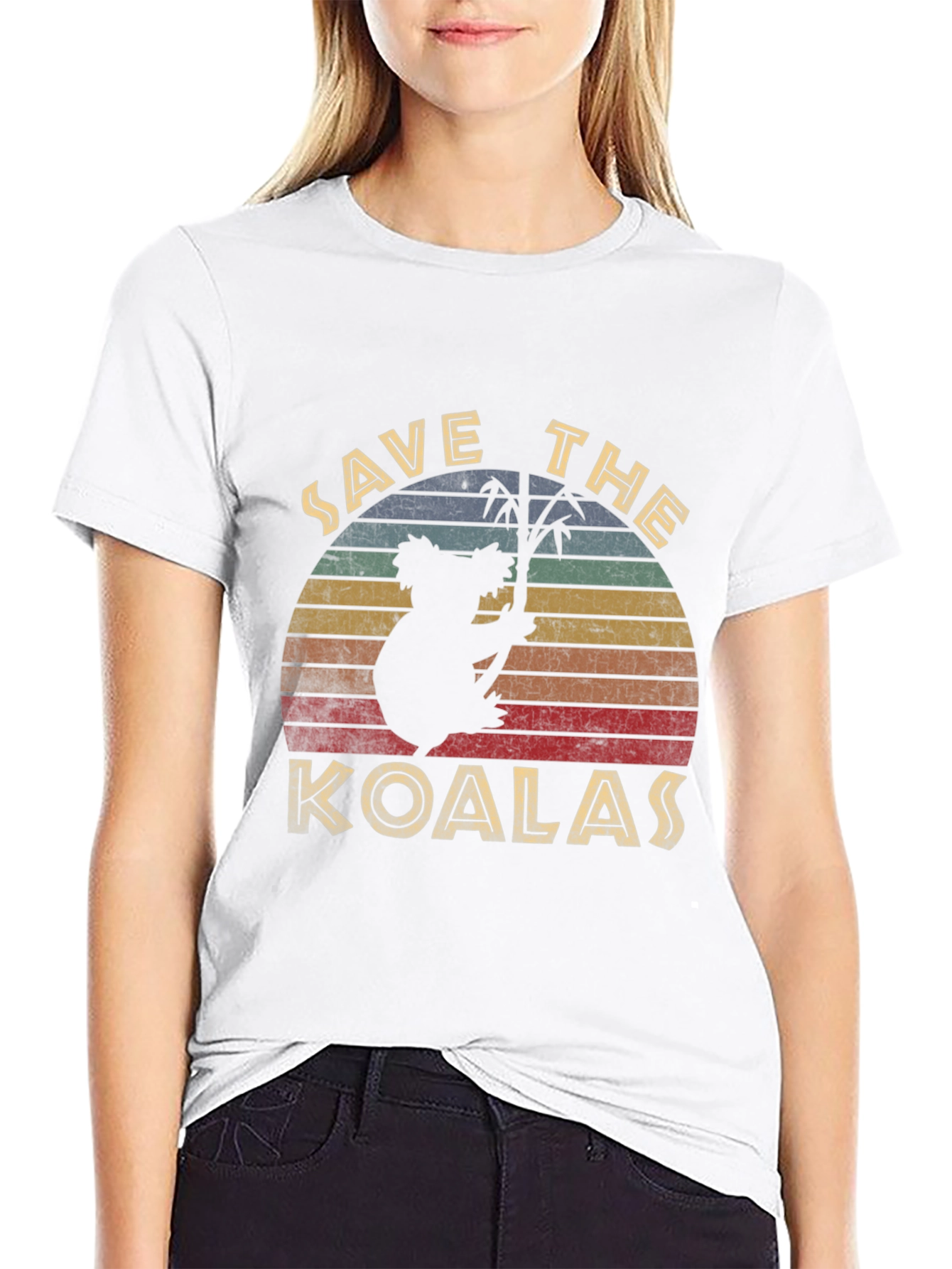 Black Save the Koalas Retro Style Graphic T-Shirt view 9