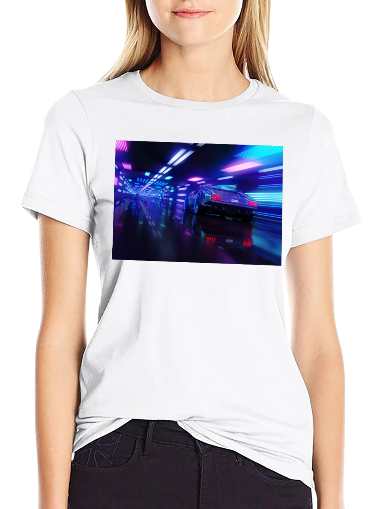 Black Neon Car T-Shirt - Futuristic Style view 9