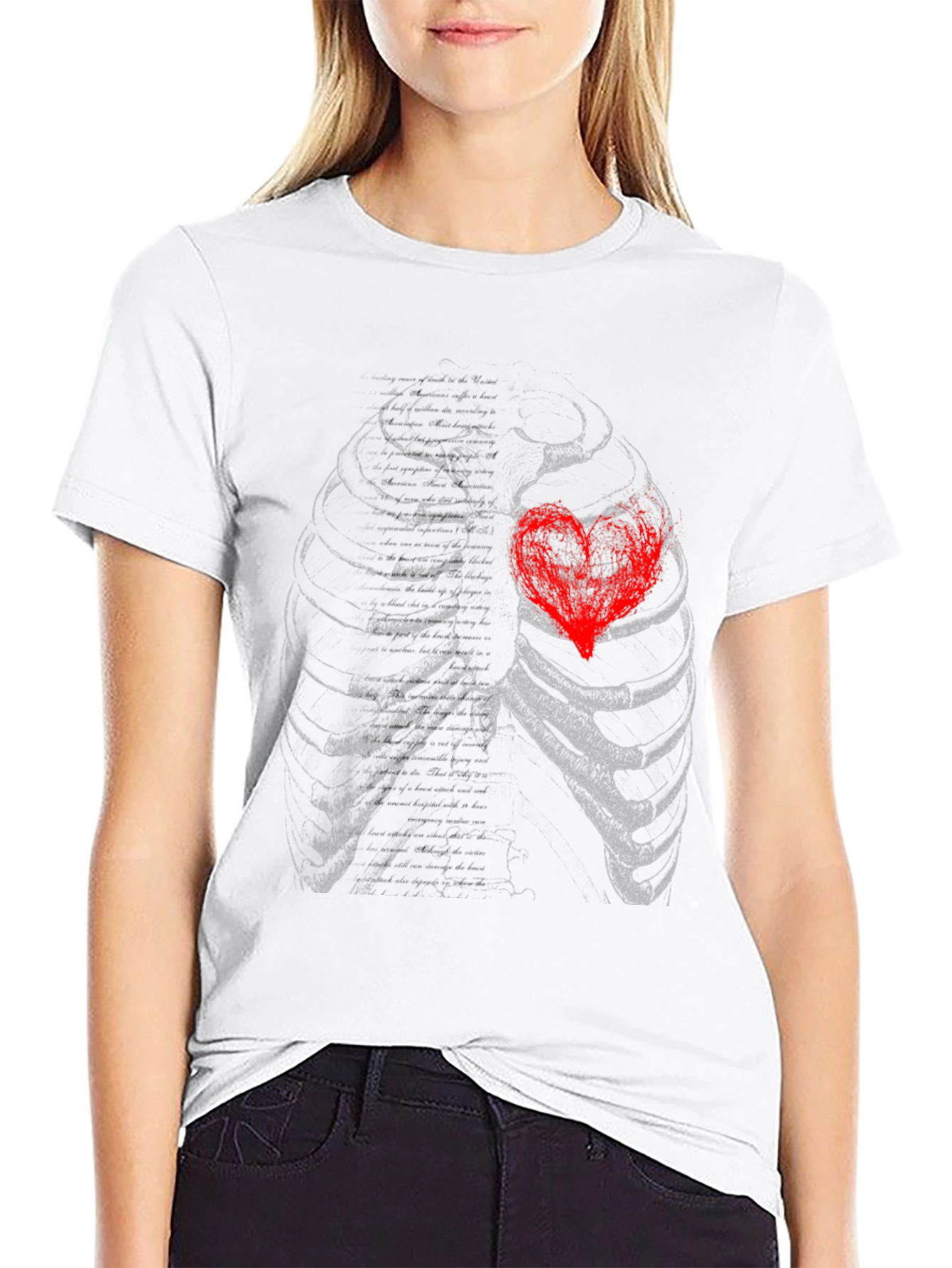 Black Anatomical Heart Rib Cage Graphic T-Shirt view 9