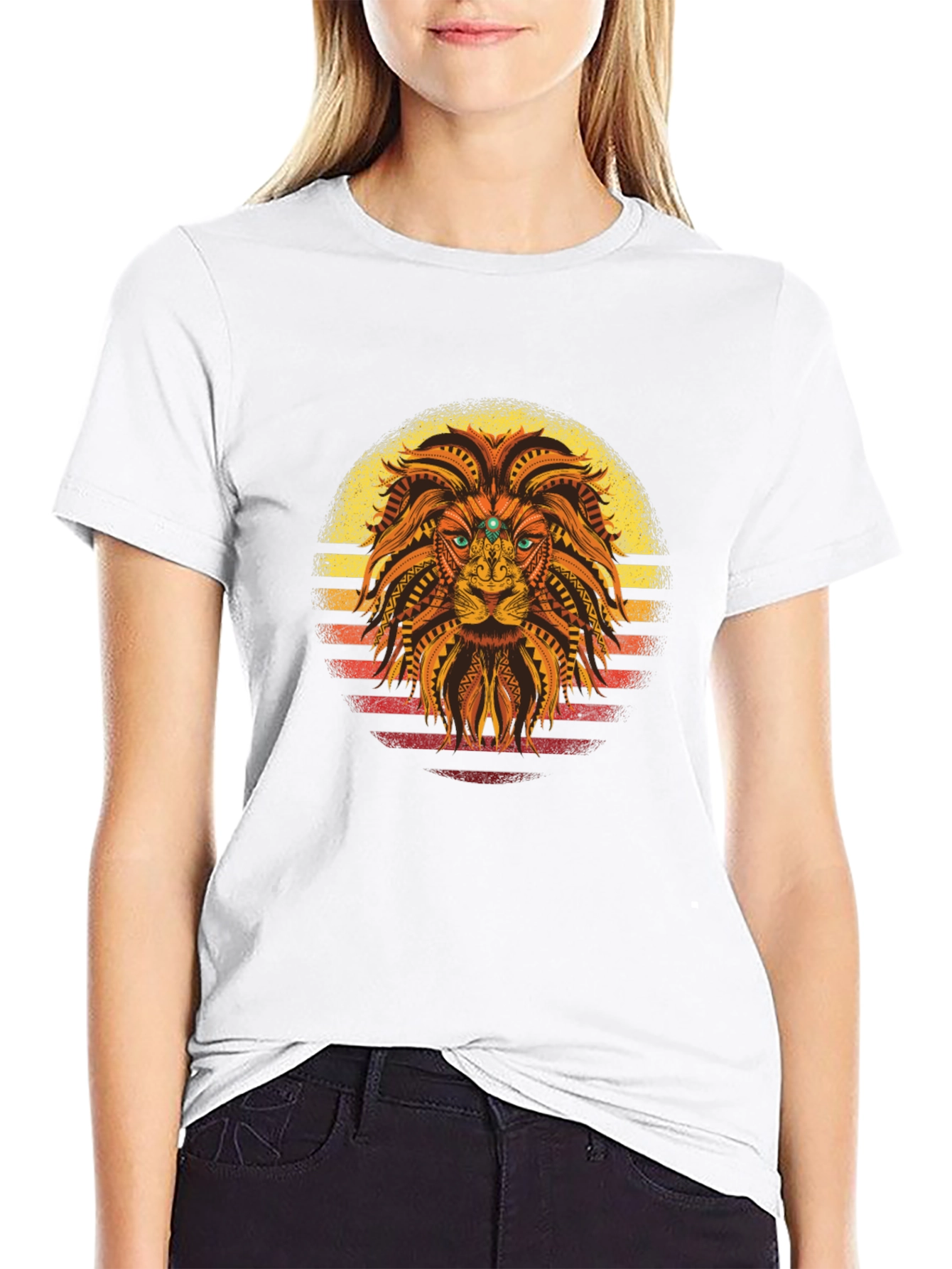 Black Tribal Lion Graphic Tee - Sunset Style view 9
