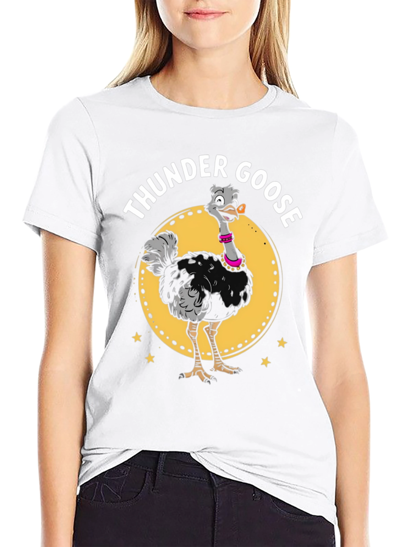Black Thunder Goose Graphic Tee - Novelty Cartoon Ostrich T-Shirt view 9