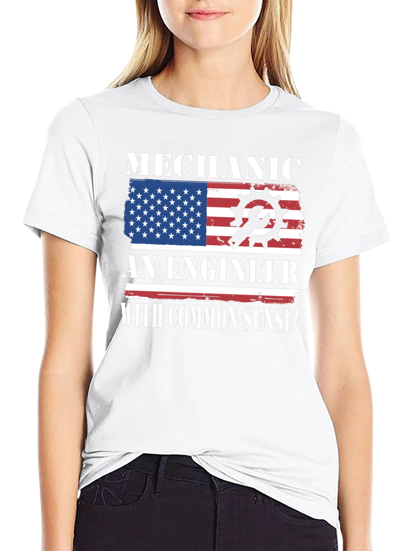 Black Mechanic Engineer Common Sense USA Flag Patriotic T-Shirt view 9
