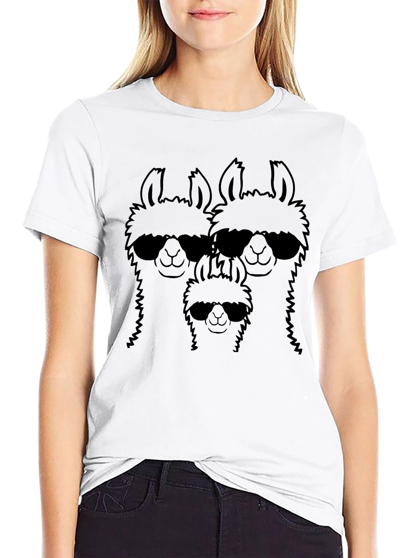 Black Llama Family Sunglasses Graphic Tee - Black T-Shirt view 9