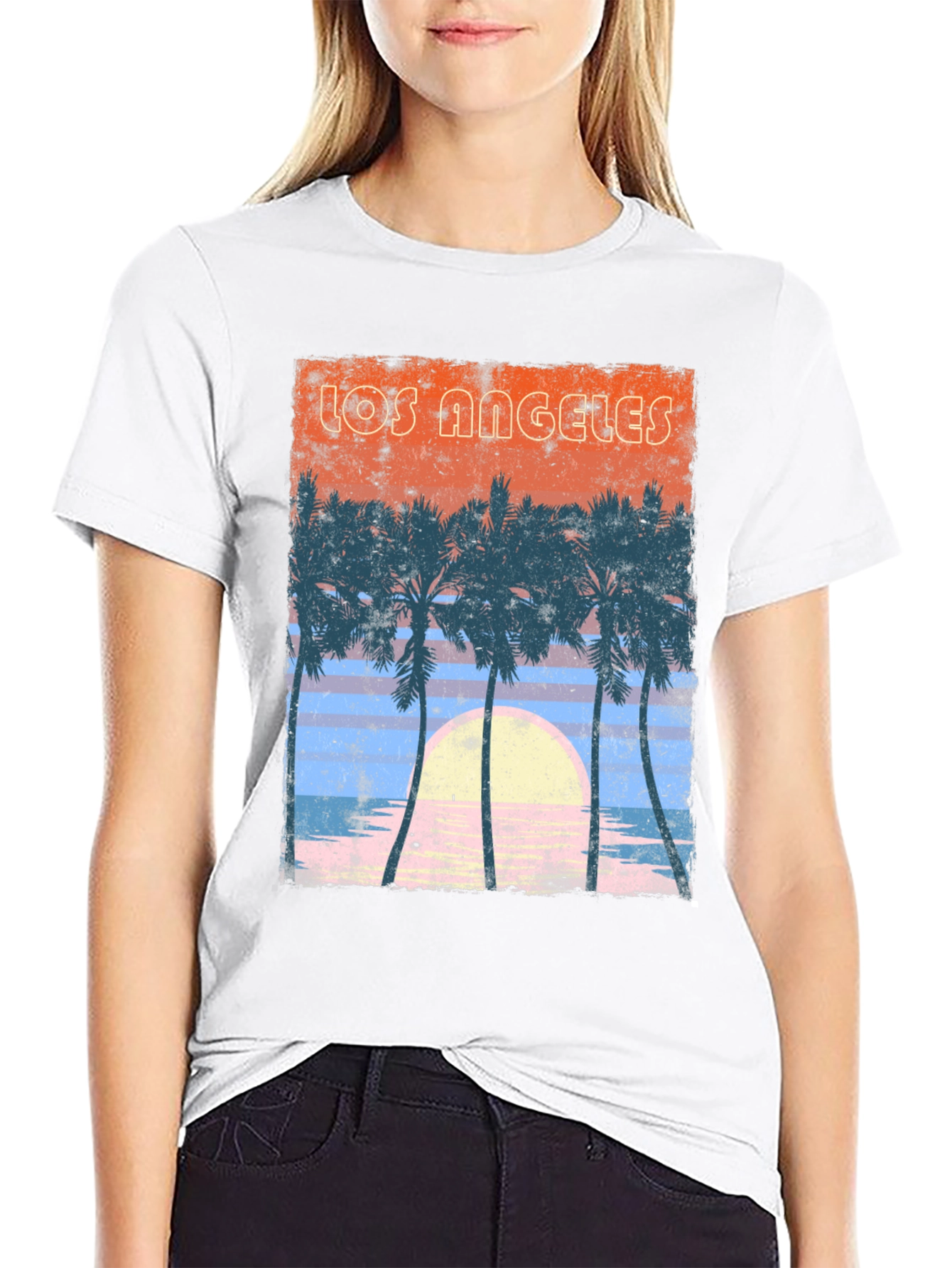 Black Los Angeles Sunset Palm Tree Graphic T-Shirt view 9