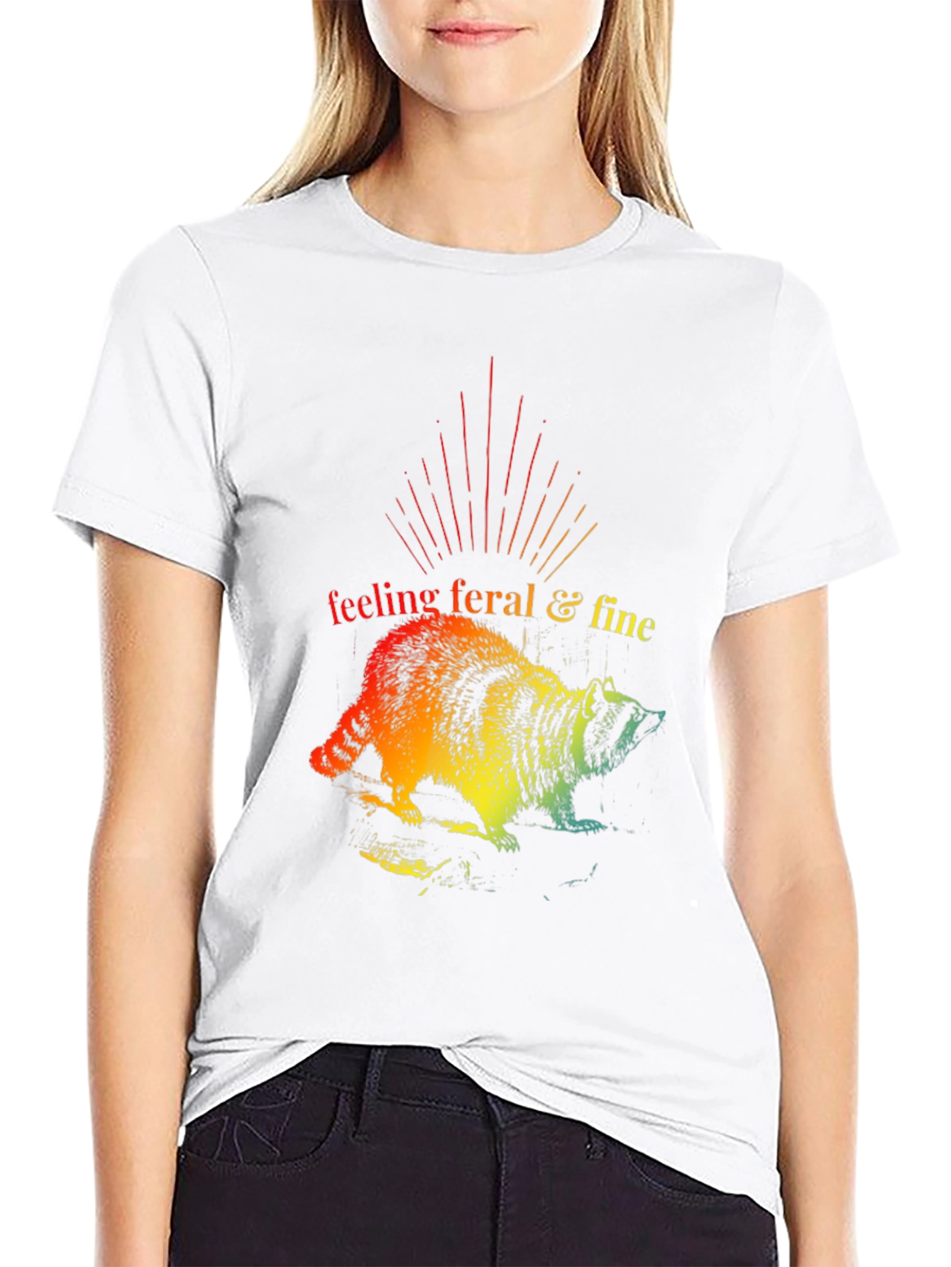 Black Feeling Feral & Fine Rainbow Raccoon T-Shirt view 9