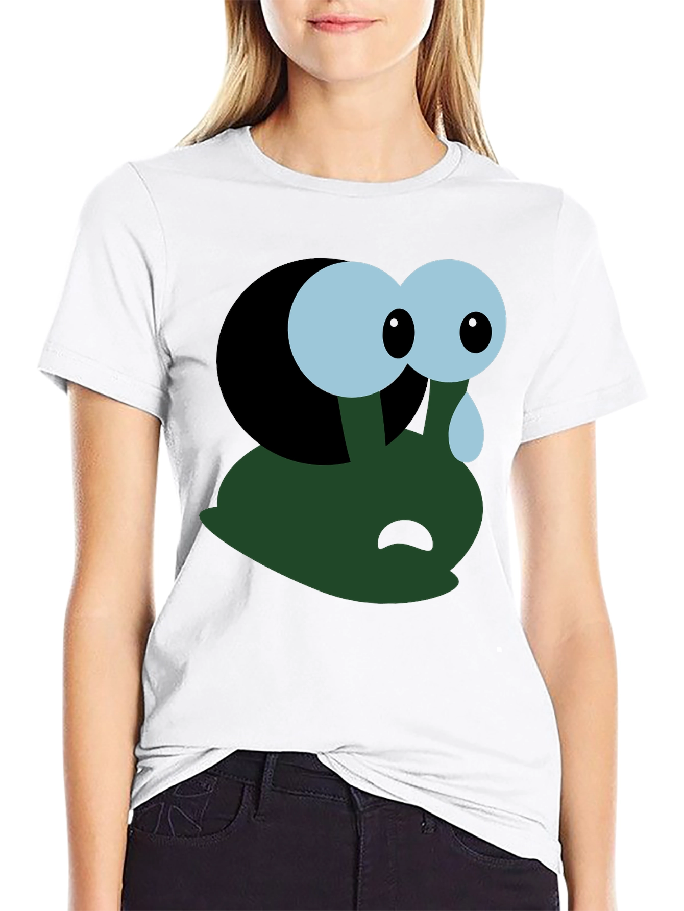 Black Sad Cartoon Character T-Shirt - Black view 9