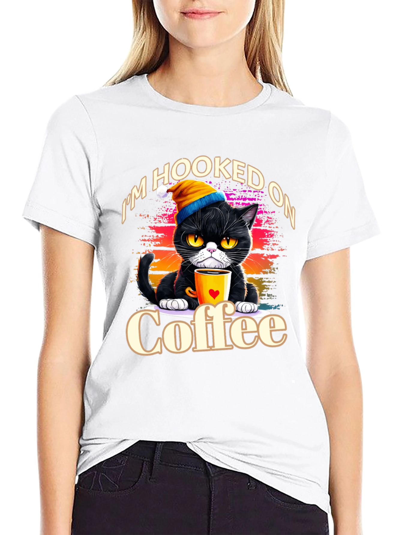Black Hooked On Coffee Cat T-Shirt view 9