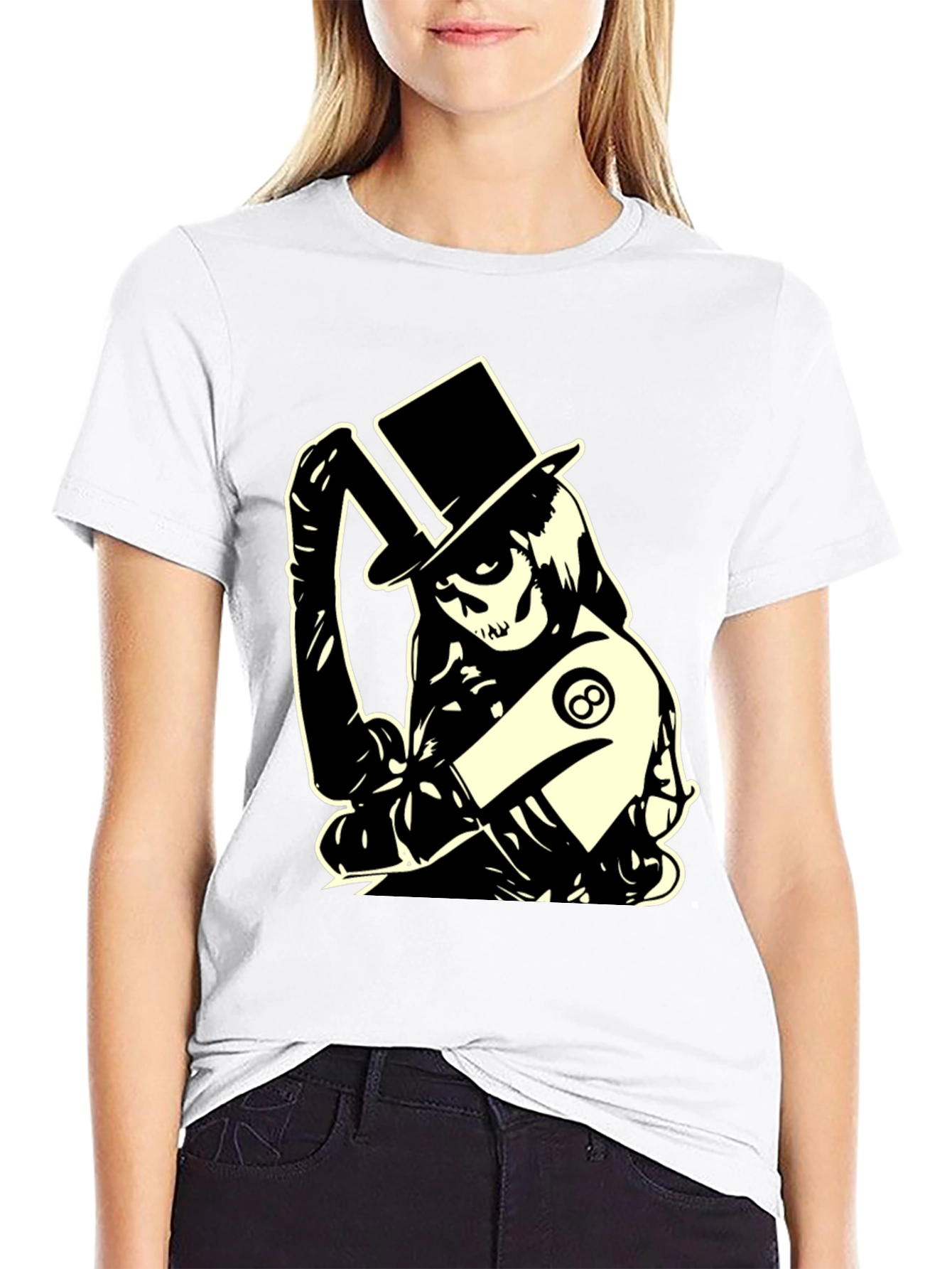 Black Skull Top Hat Graphic T-Shirt - Black view 9