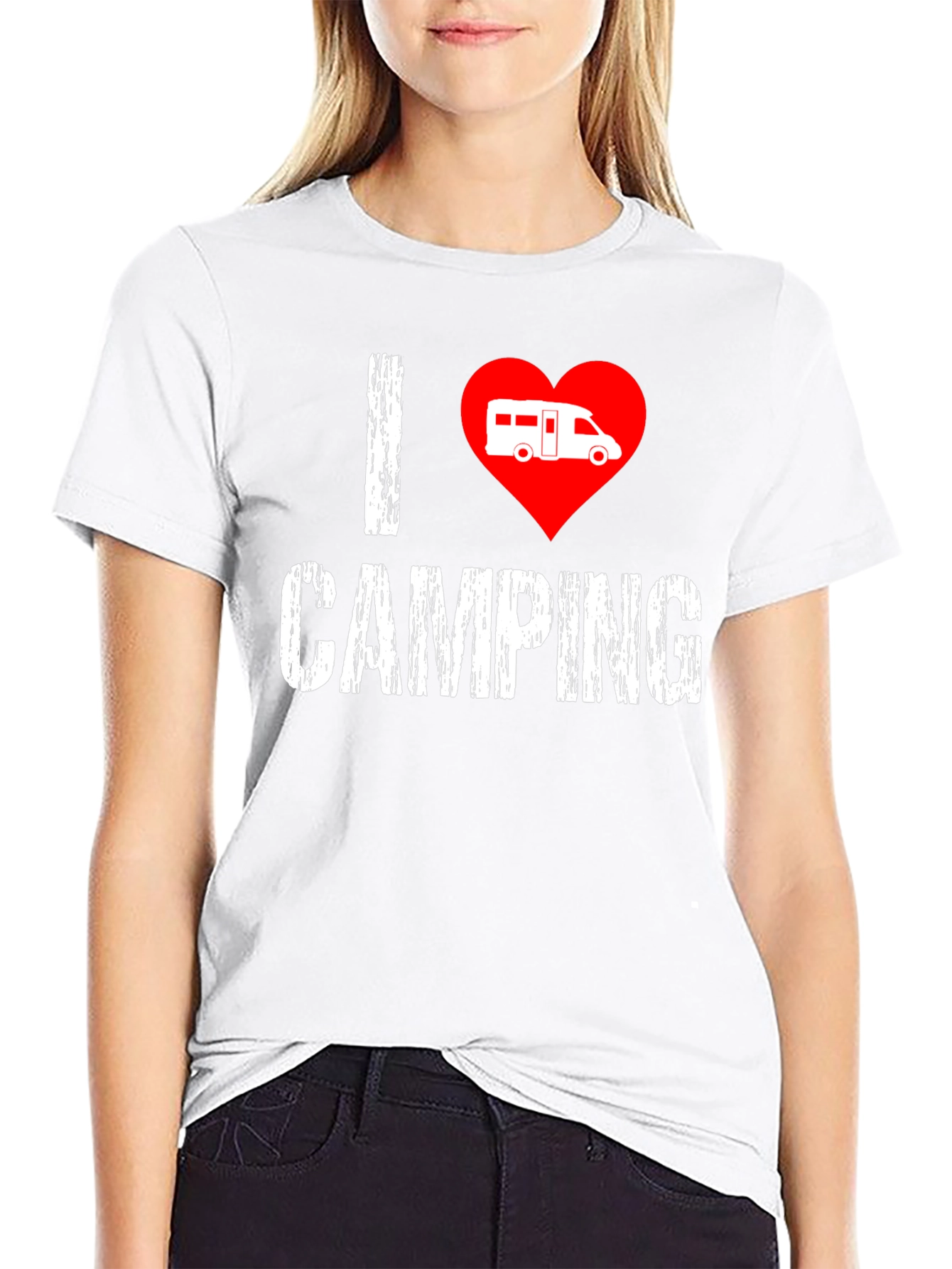 Black I Love Camping T-Shirt - Camper Van Heart view 9